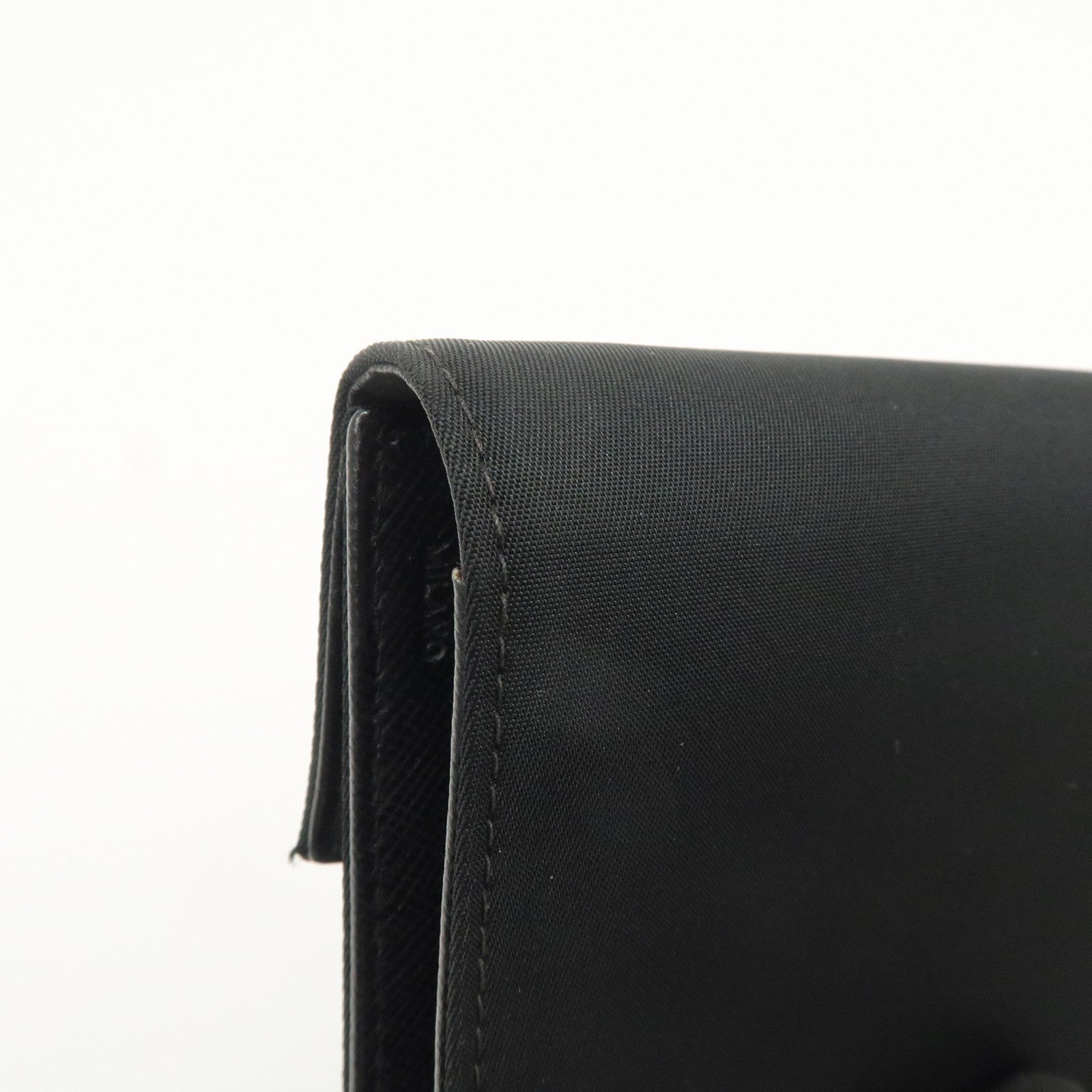 PRADA Triangle Logo Nylon Leather Tri-fold Compact Wallet Black