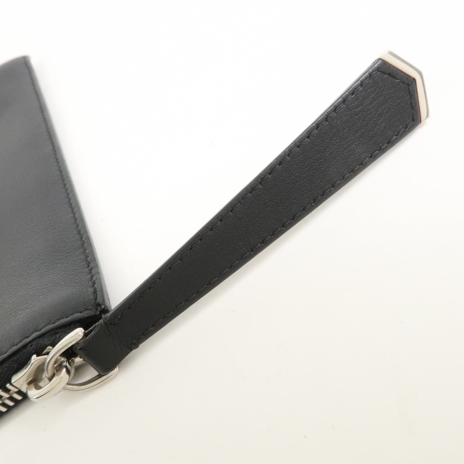 FENDI Leather Wool Apple Motif Clutch Bag Pouch Black 8M0363
