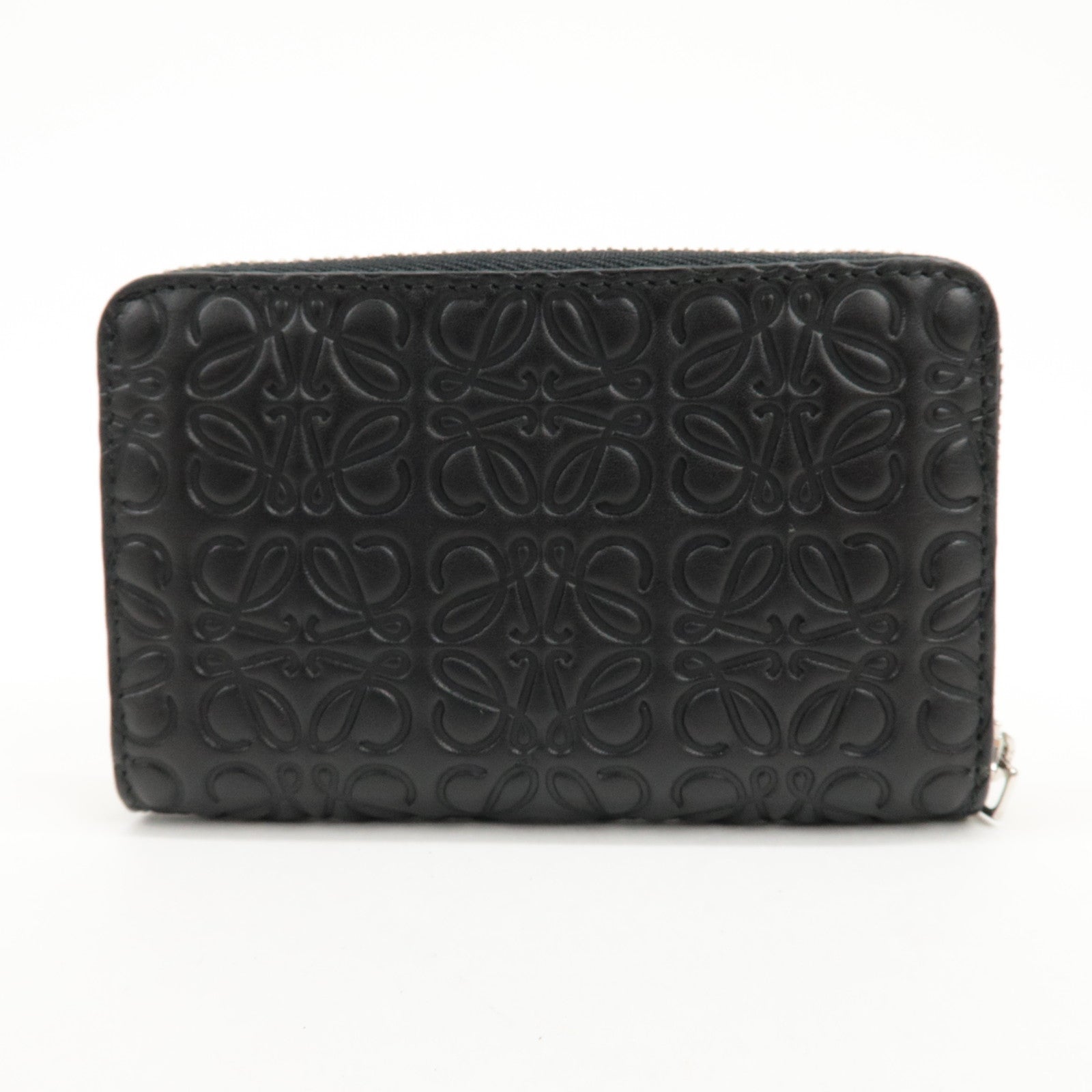 LOEWE Anagram Soft Grain Calf Coin Card Card Case Silver HDW Black Used