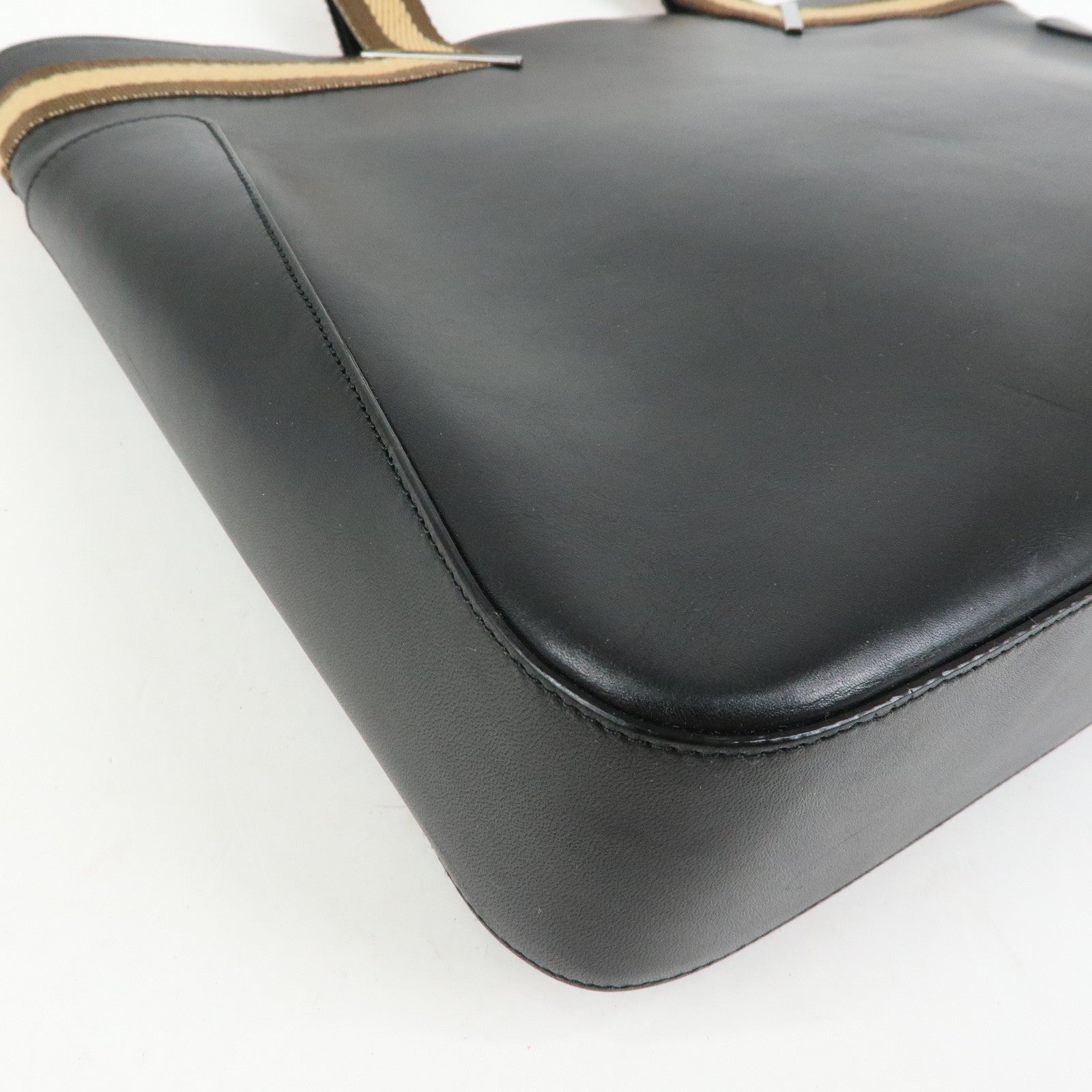 GUCCI Sherry Leather Tote Bag Hand Bag Black Brown 002.1134
