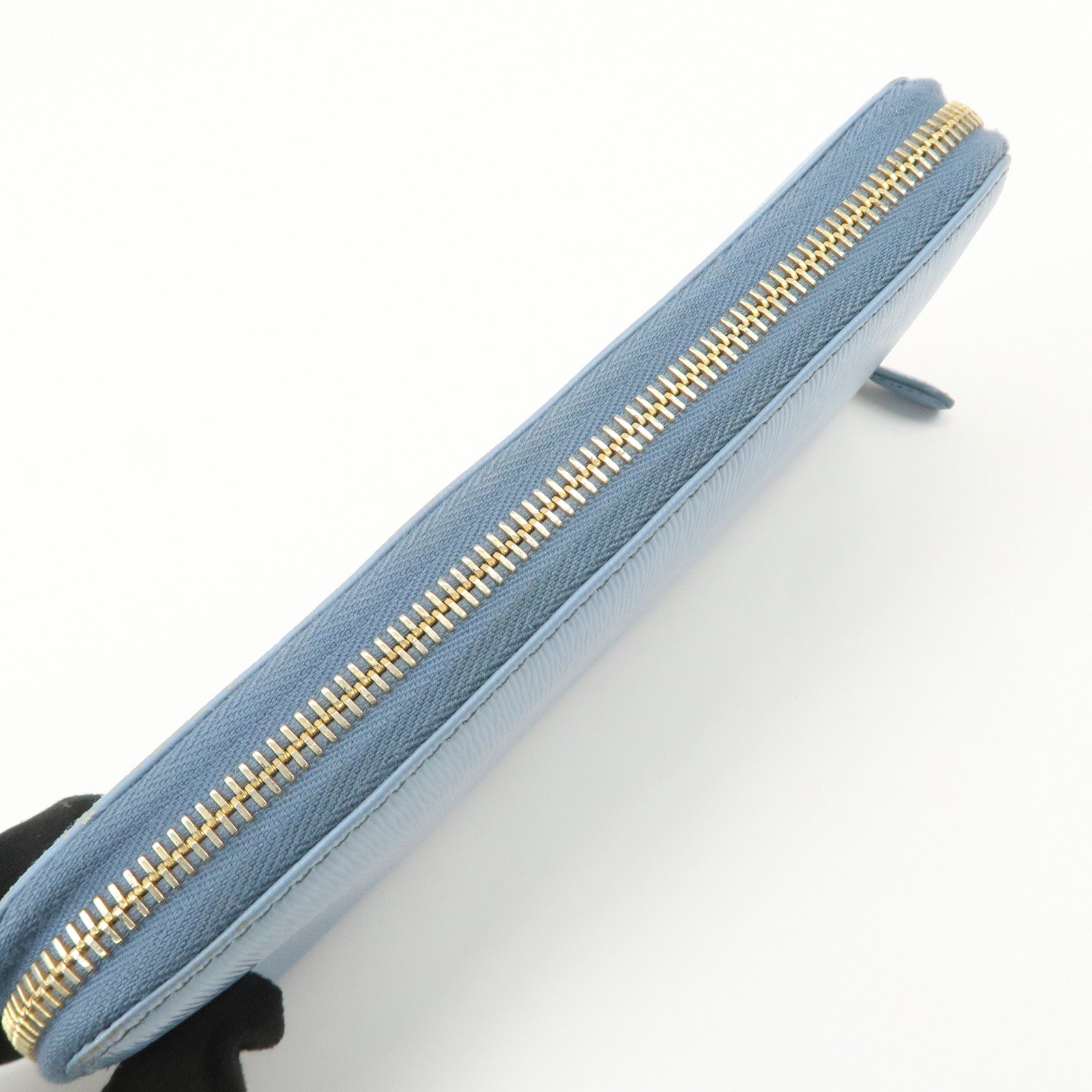 PRADA Logo Vitello Move Leather Zippy Long Wallet Light Blue 1ML506