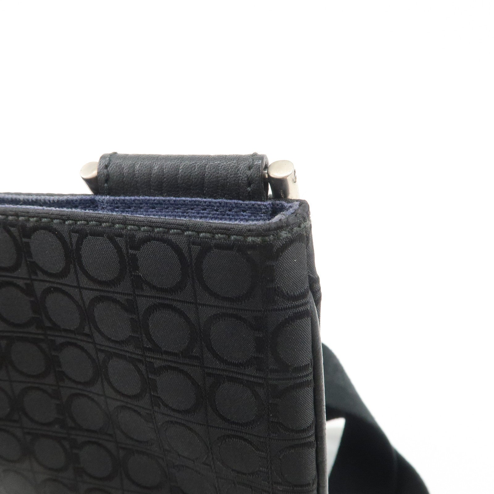 Ferragamo Gancini Canvas Shoulder Bag Black Silver HDW