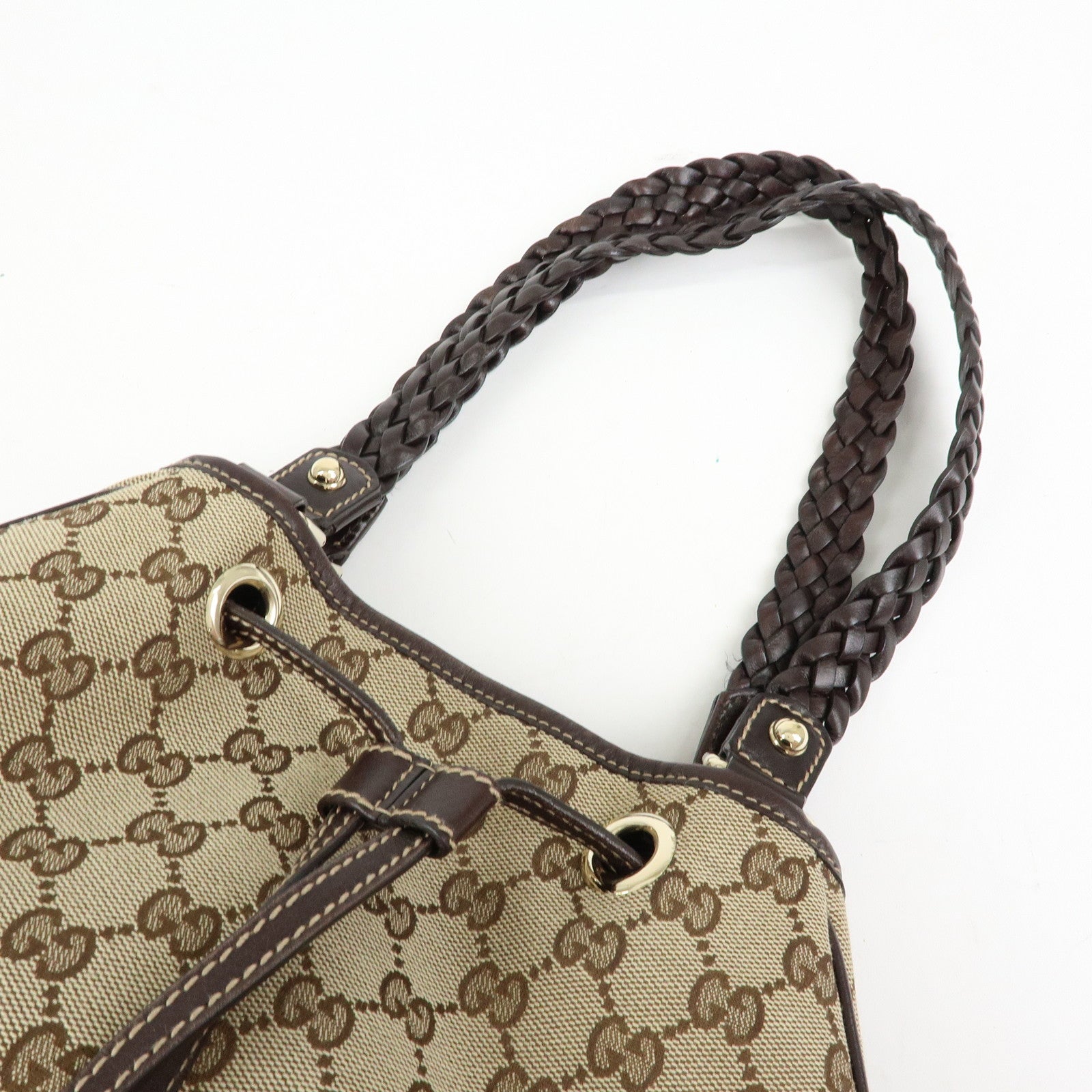 GUCCI Bamboo Fringe GG Canvas Leather Tote Bag Beige Brown 170582