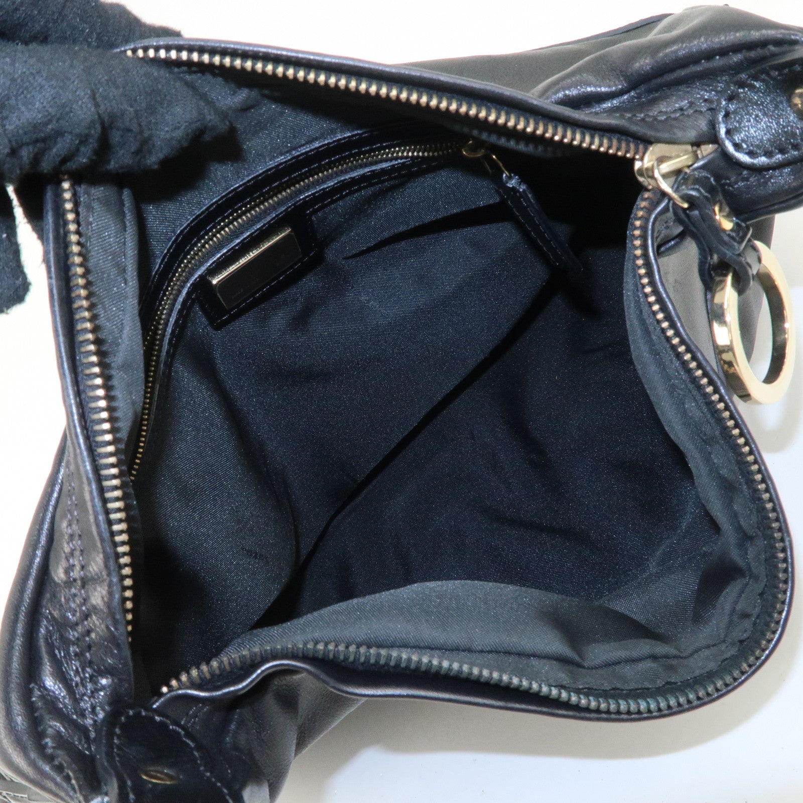 FENDI Leather Shoulder Bag Hand Bag Black Gold Hardware 8BR344 Used