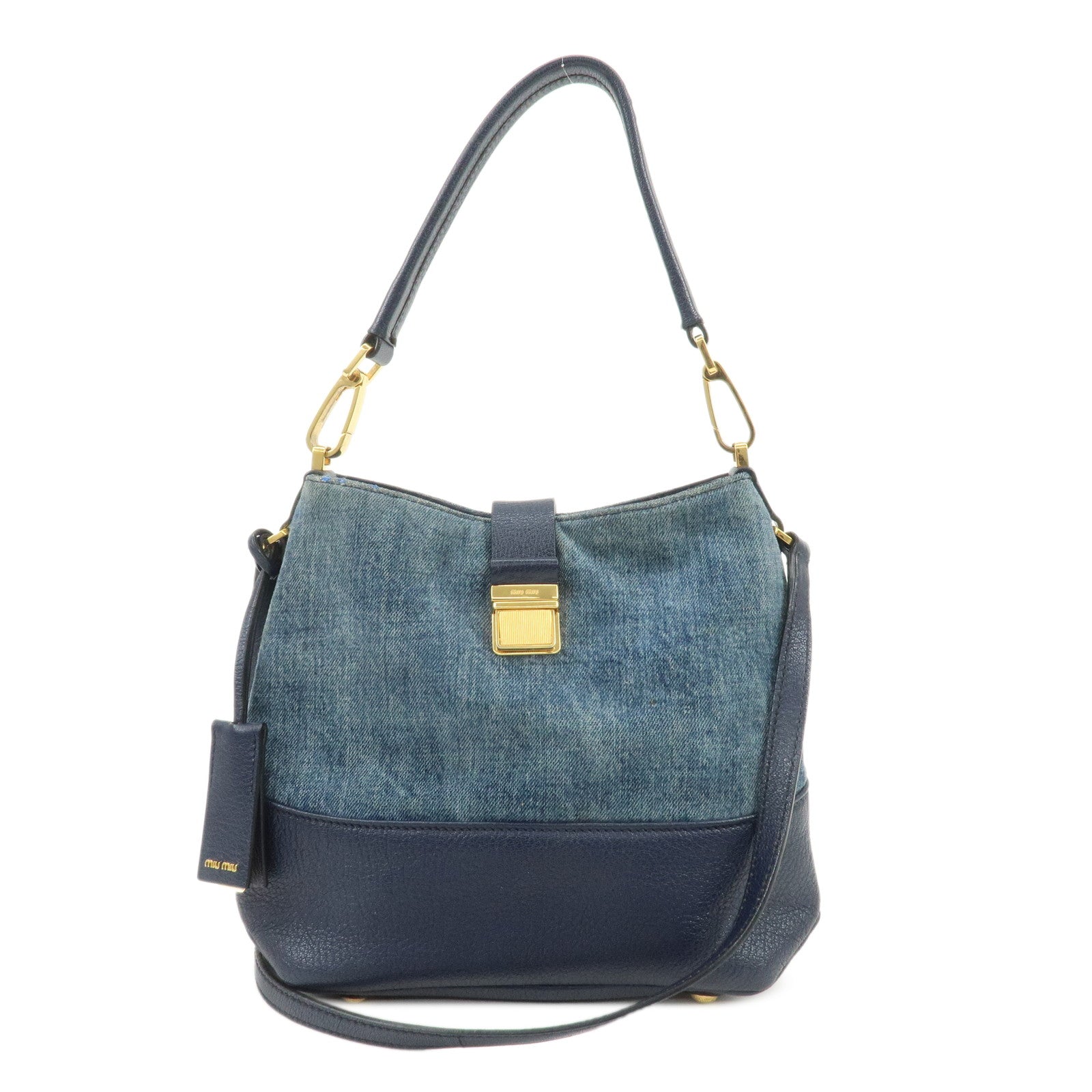 MIU MIU Madras Leather Denim 2Way Bag Hand Bag Shoulder Bag RR1951