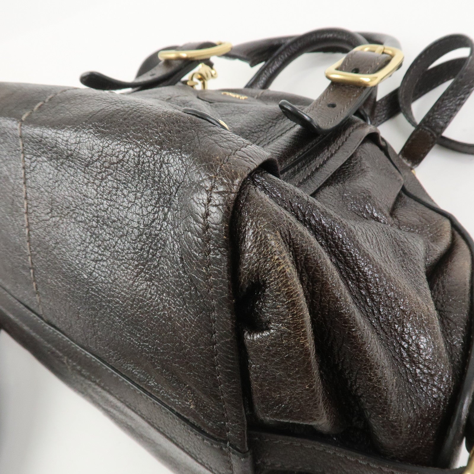 TOD'S G Line Leather 2Way Bag Hand Bag Shoulder Bag Dark Brown