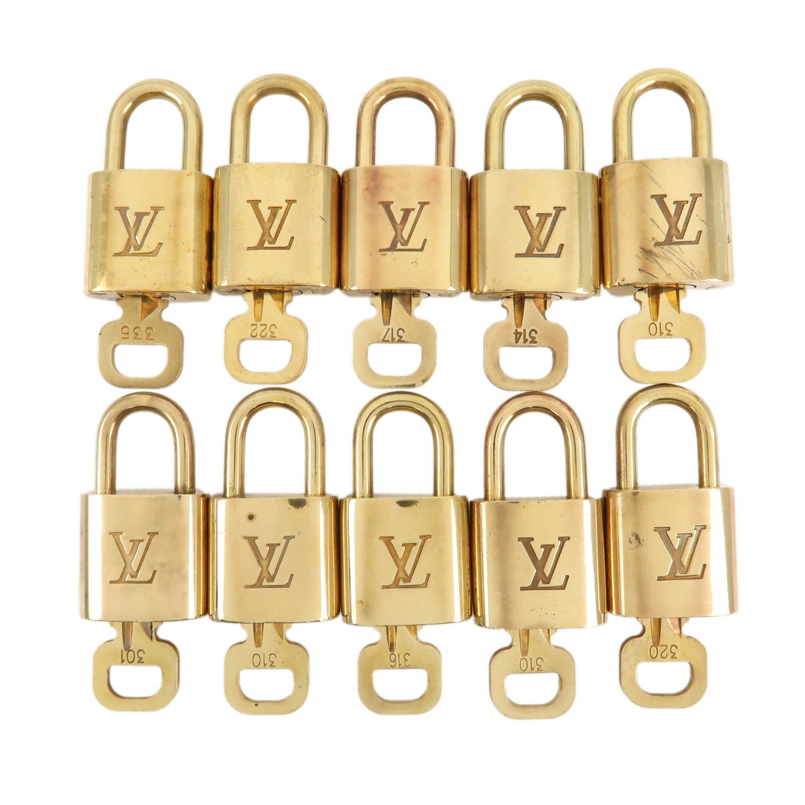 Louis Vuitton Set of 10 Lock & Key Cadena Key Lock Metal Gold