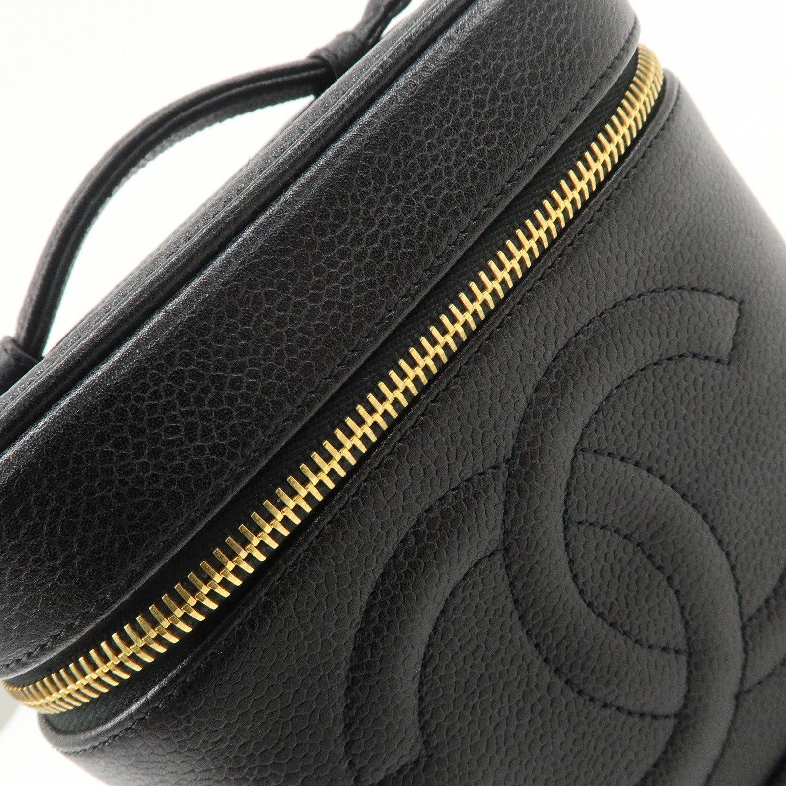 CHANEL COCO Mark Caviarskin Vanity Bag Hand Bag Cosmetic Bag Black A01998