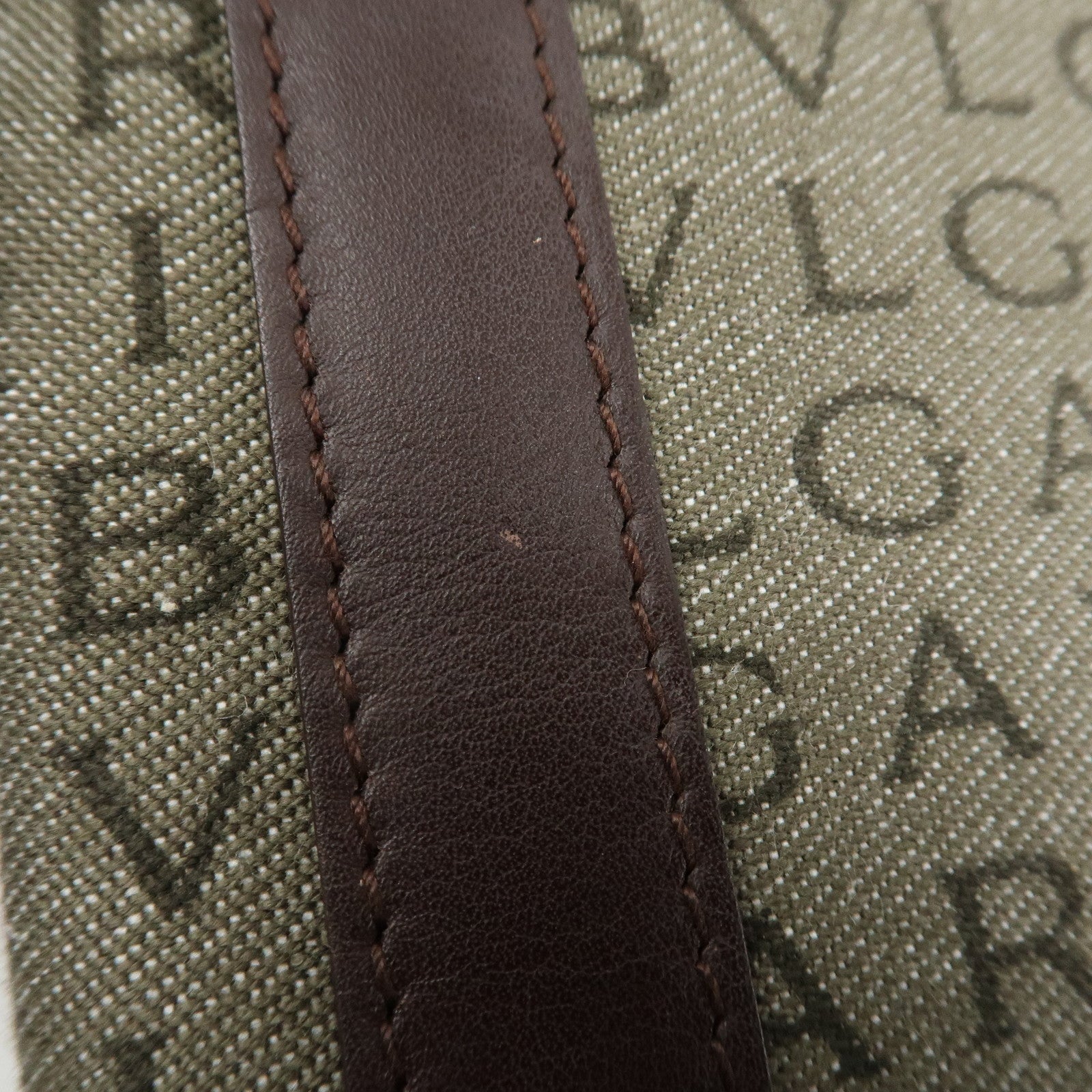 BVLGARI Logo Mania Leather Canvas Shoulder Bag Khaki Dark Brown Used