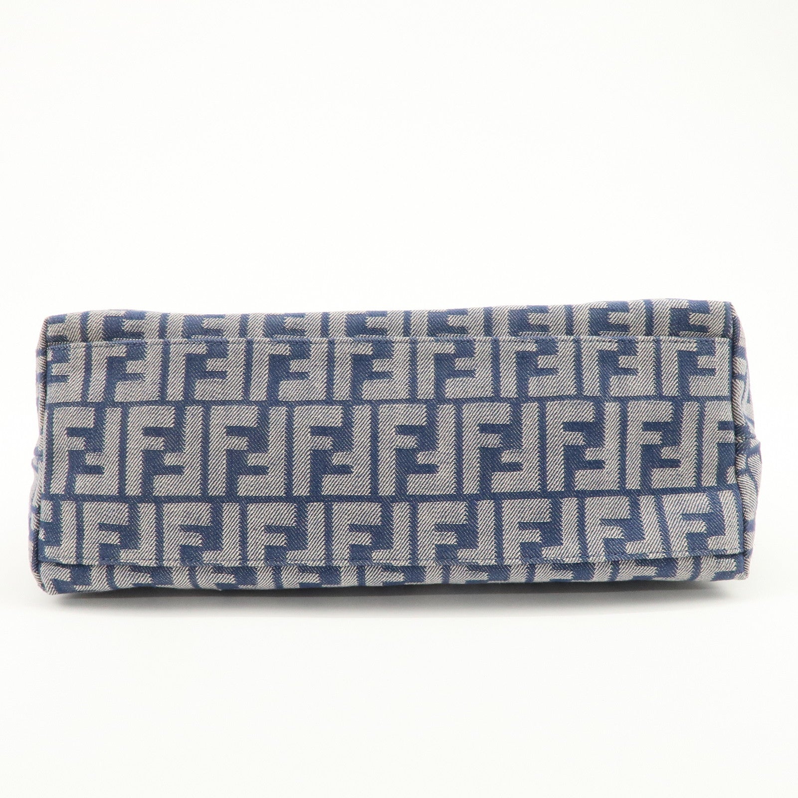 FENDI Zucca Seleria Denim Leather Tote Bag Hand Bag Blue 8BH179