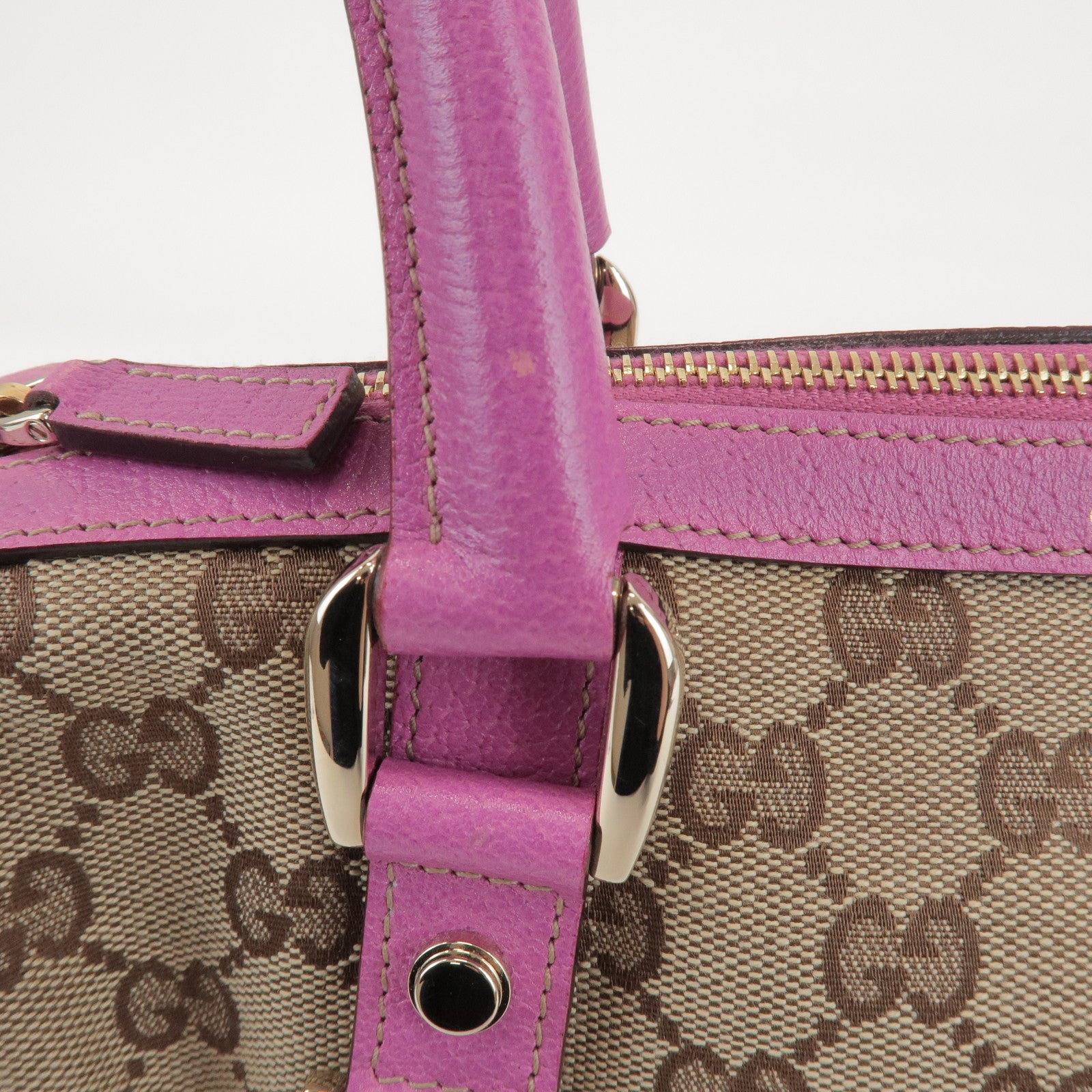 GUCCI Abbey GG Canvas Leather Mini Boston Bag Beige Fuchsia 130942