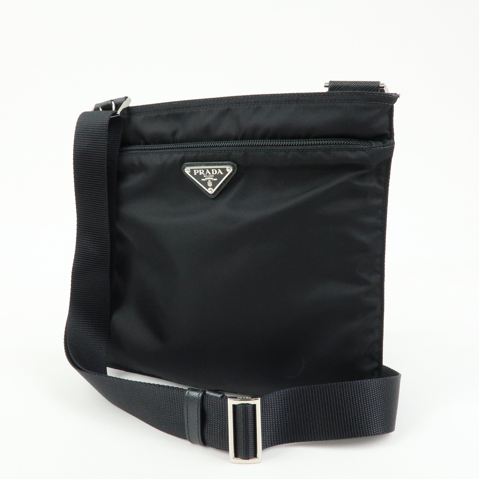 PRADA Triangle Logo Nylon Shoulder Bag Crossbody Bag Black 1BH978