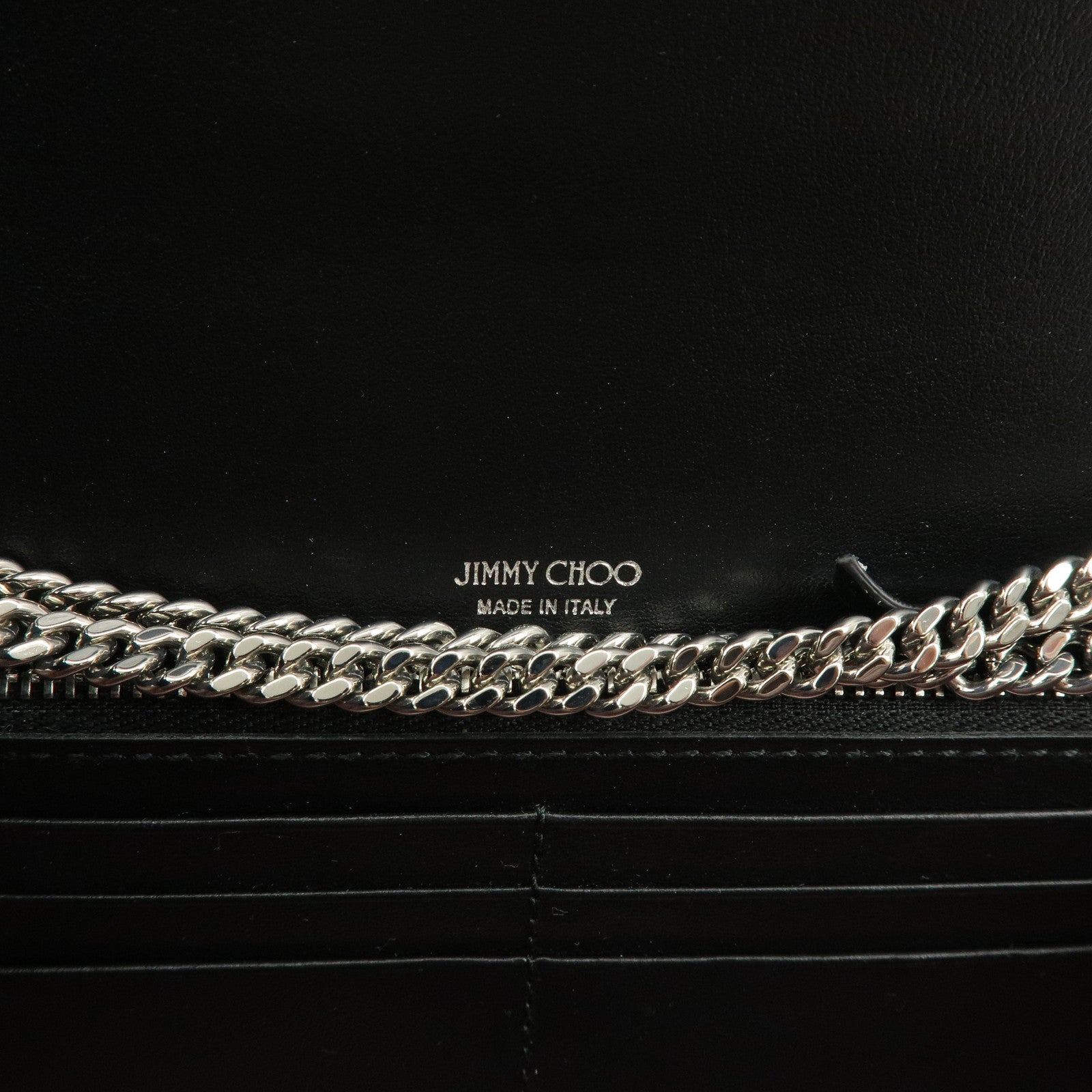JIMMY CHOO Emmie Canvas Leather Chain Shoulder Bag Silver Black
