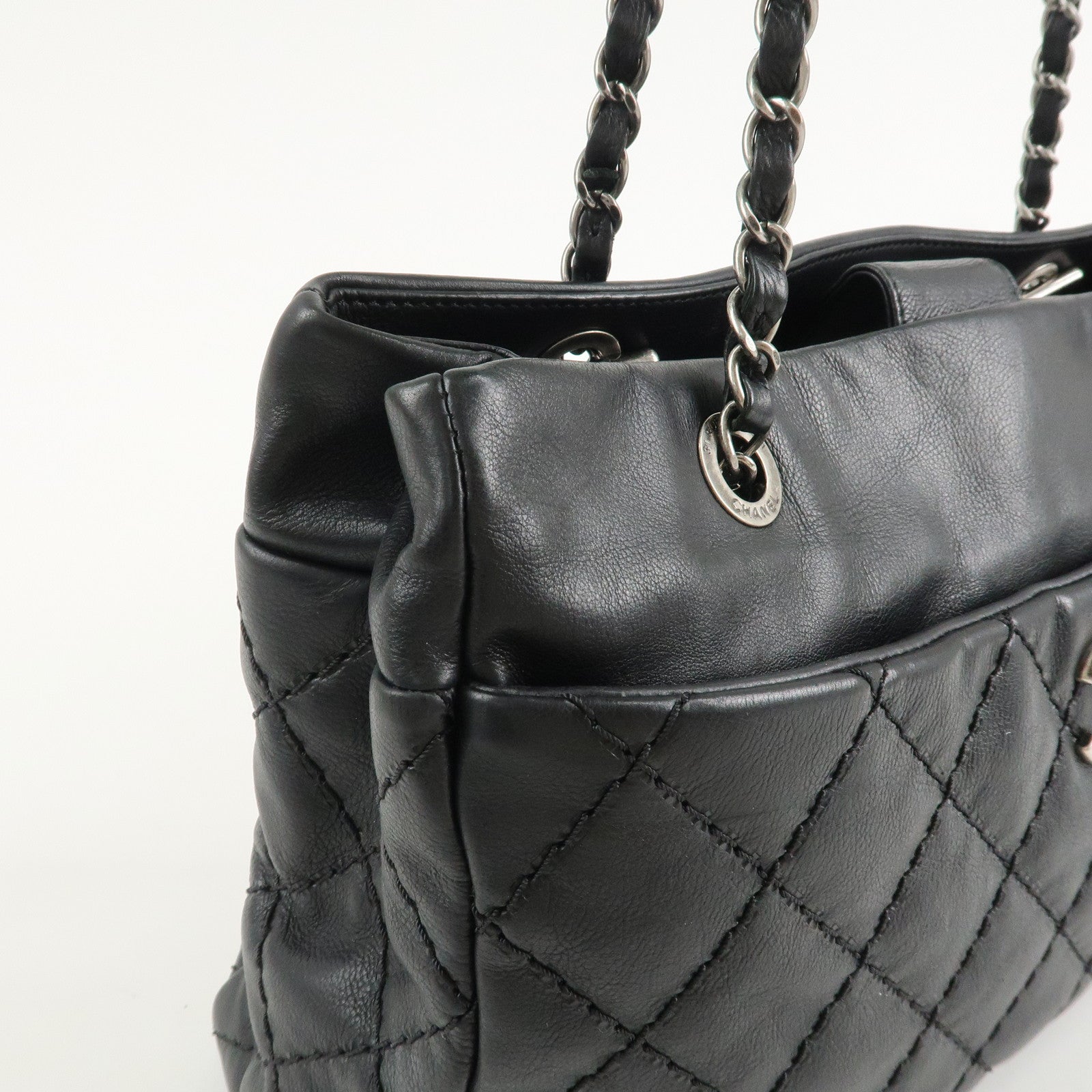 CHANEL COCO Mark Wild Stich Leather Chain Shoulder Bag Black Used