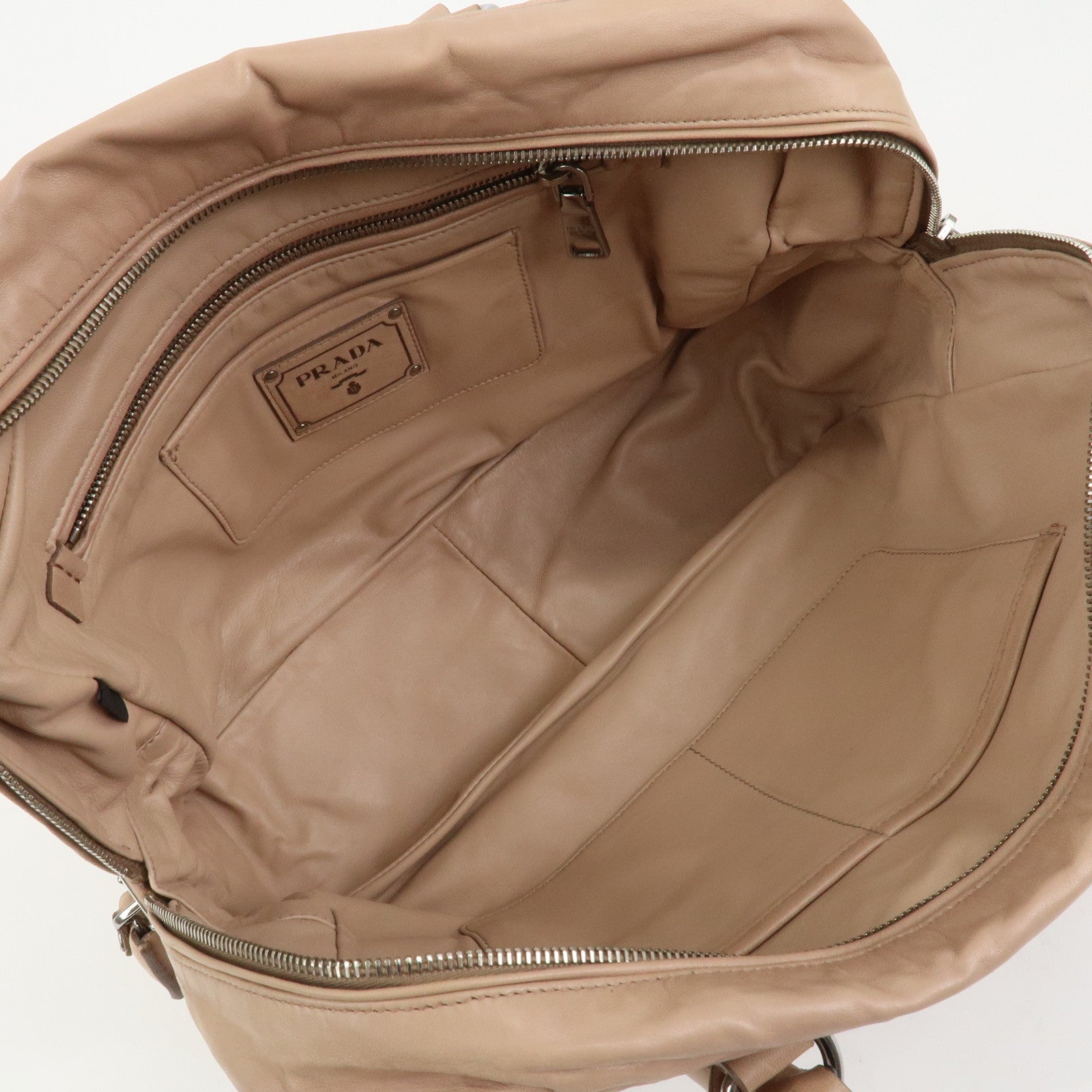PRADA Logo Leather Hand Bag Shoulder Bag Pink Beige BL094F