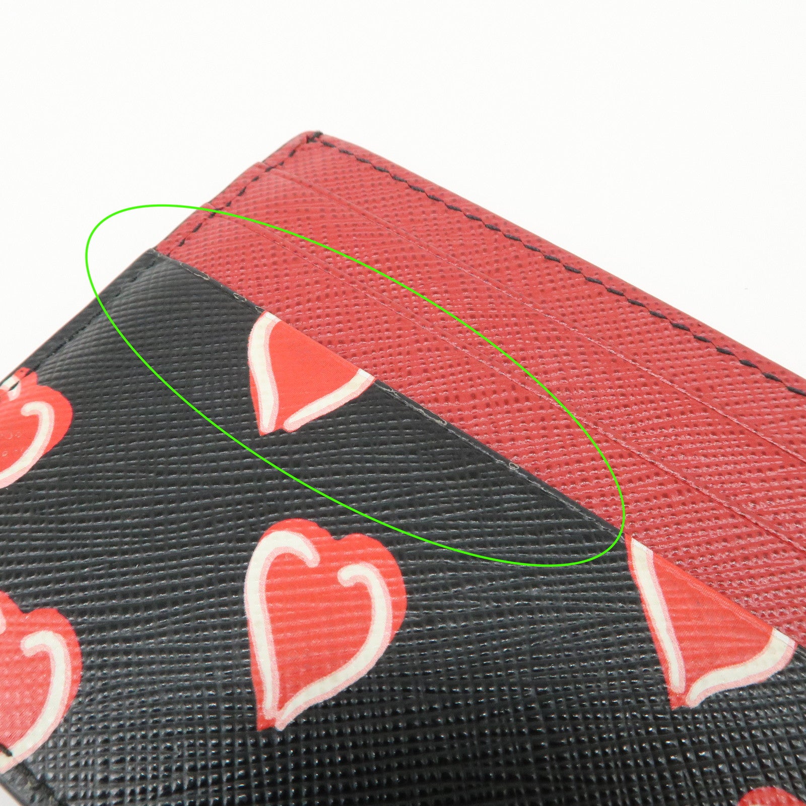 PRADA Saffiano Leather Heart Card Case Black Red White 1MC025