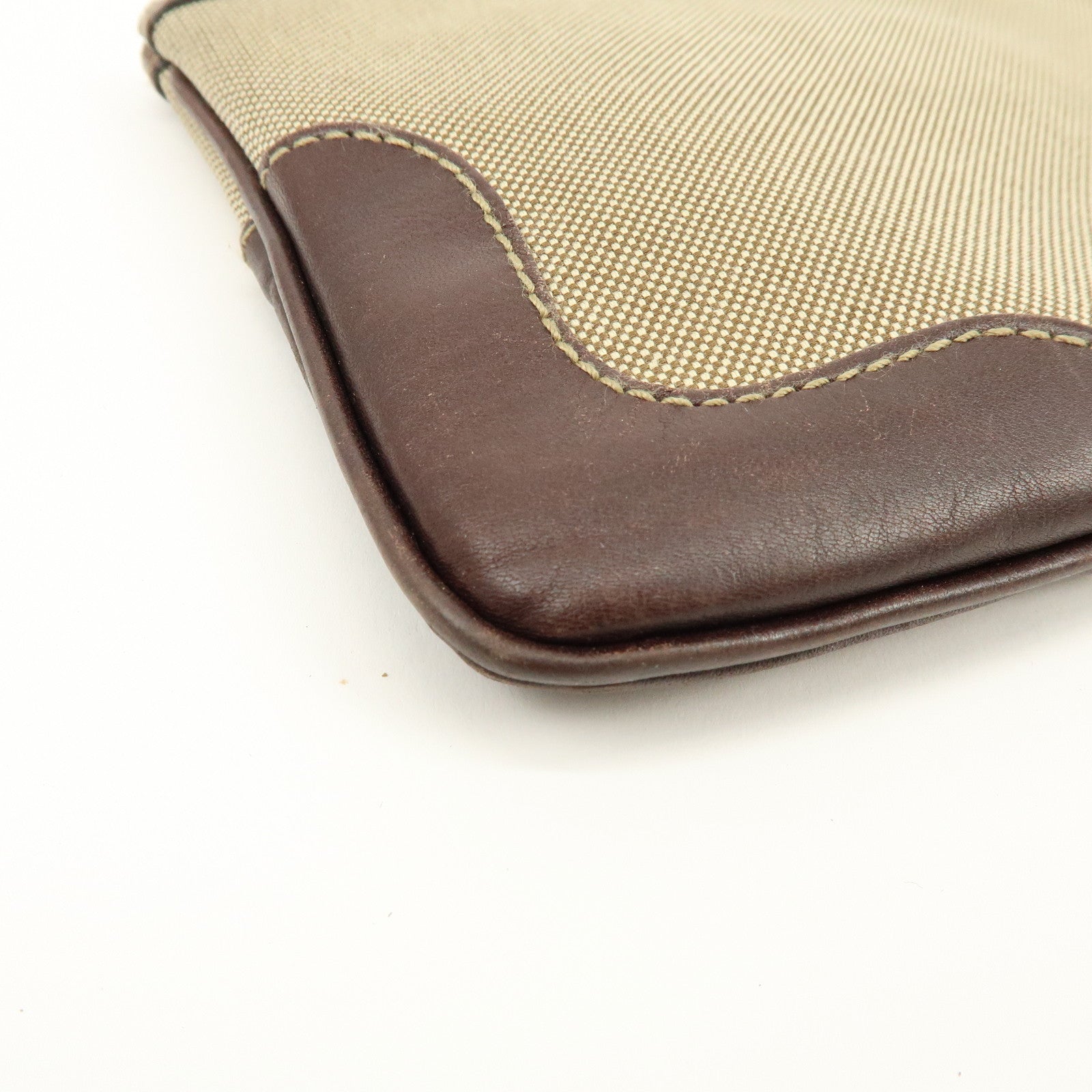 PRADA Logo Jacquard Leather Pouch Cosmetic Case Beige Brown