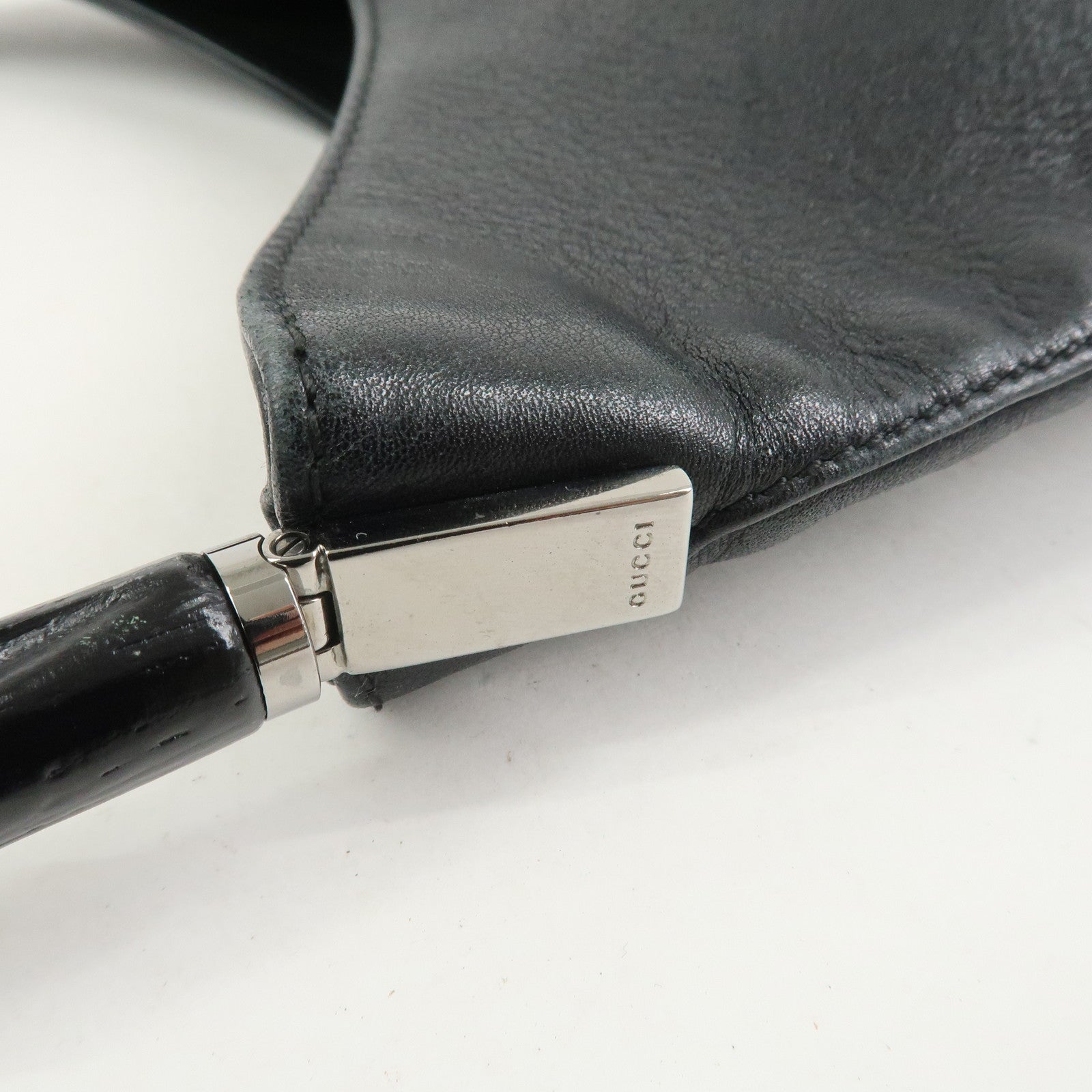 GUCCI Bamboo Leather Shoulder Bag Hand Bag Black 001・3244
