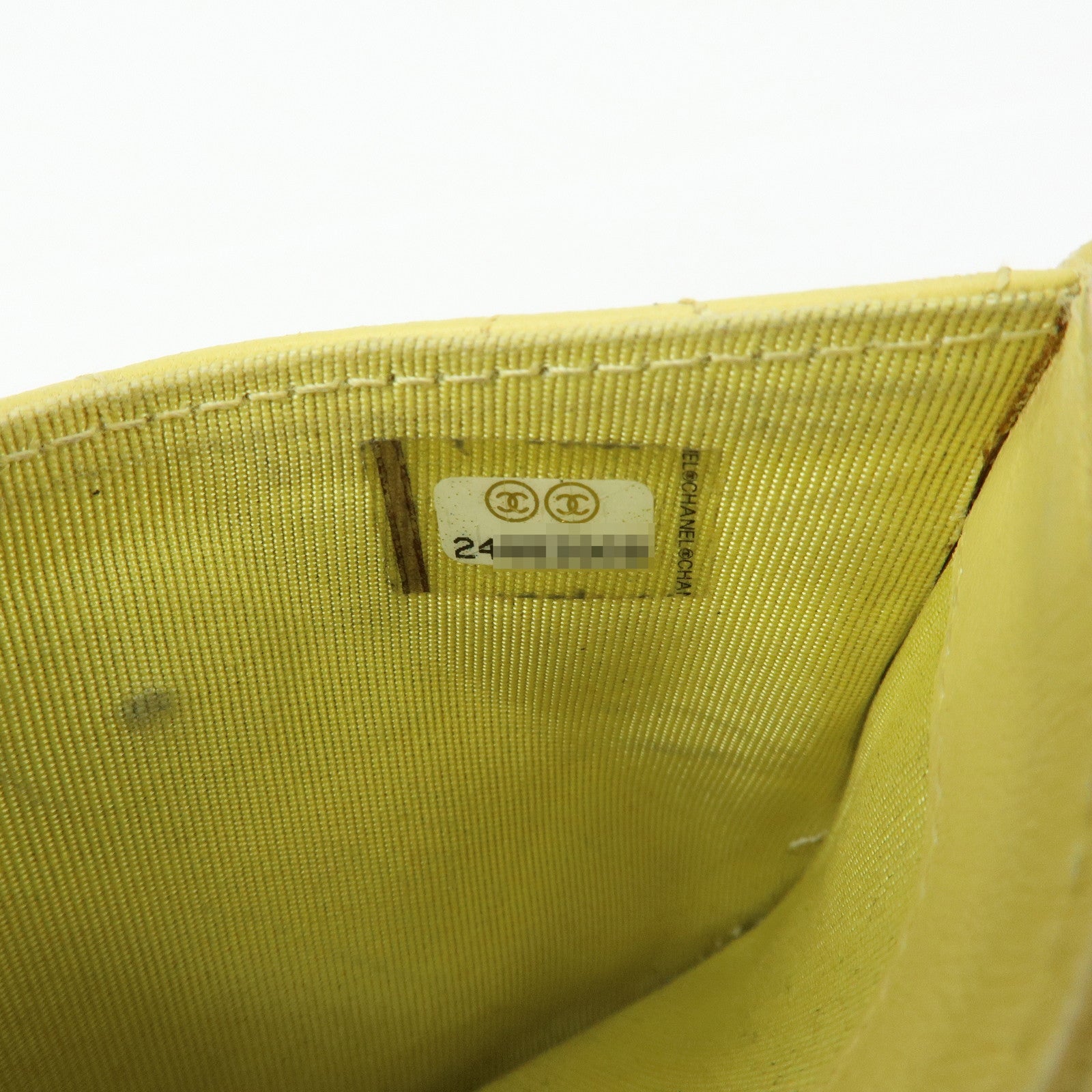 CHANEL Matelasse COCO Mark Lamb Skin Card Case Card Holder Yellow