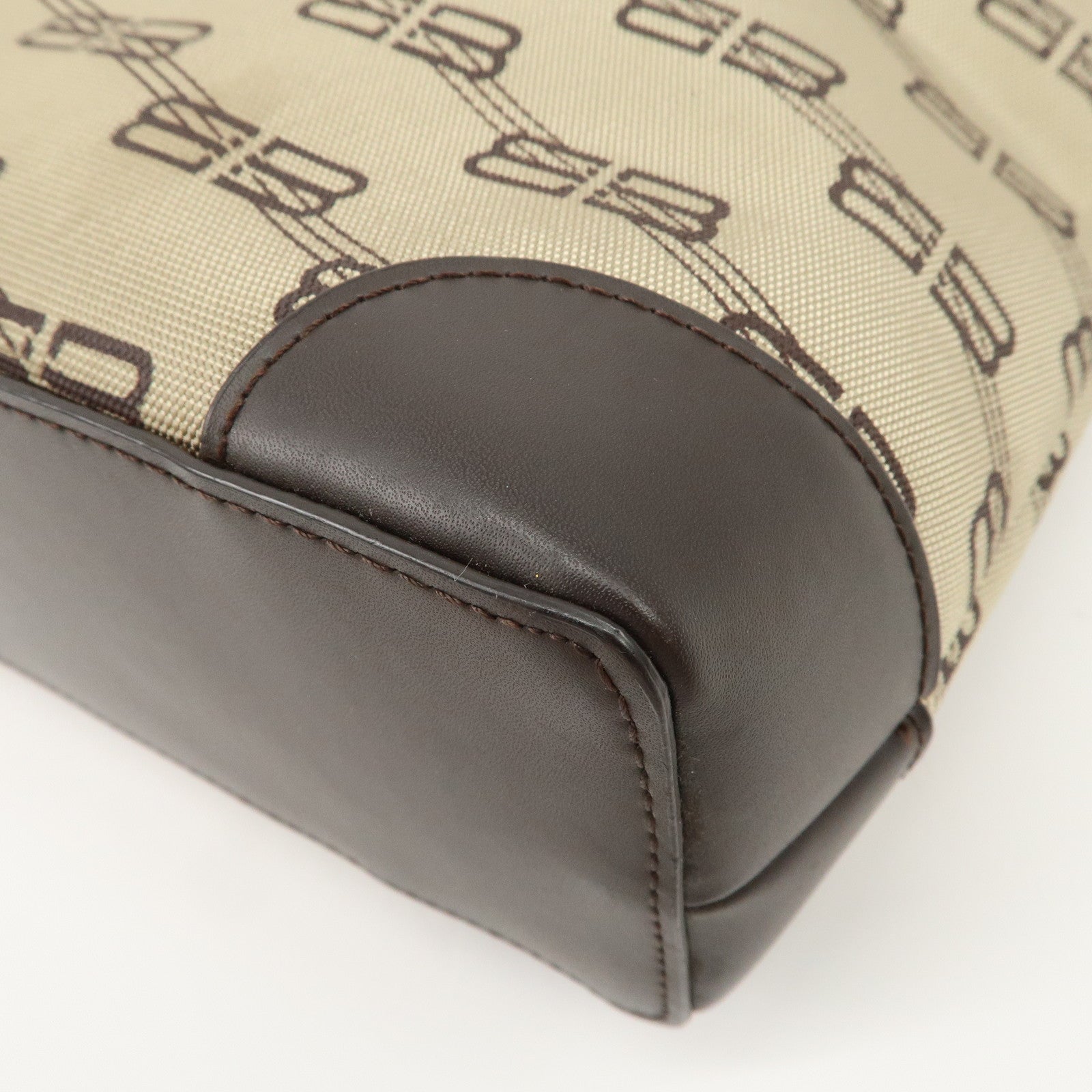 BALENCIAGA Leather Canvas Shoulder Bag Beige Brown