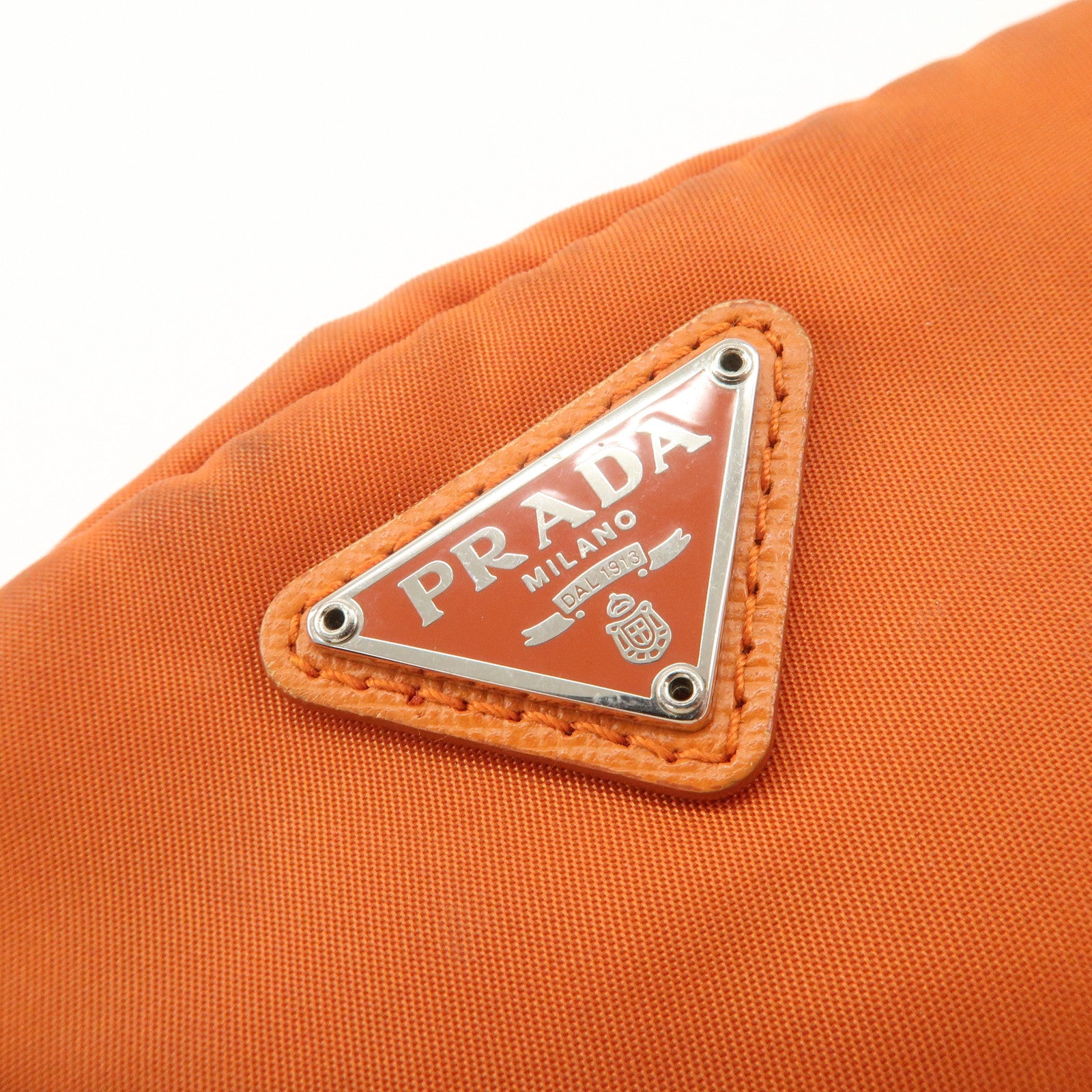 PRADA Set of 2 Nylon Leather Cosmetic Pouch Orange Black 1N0175 Used