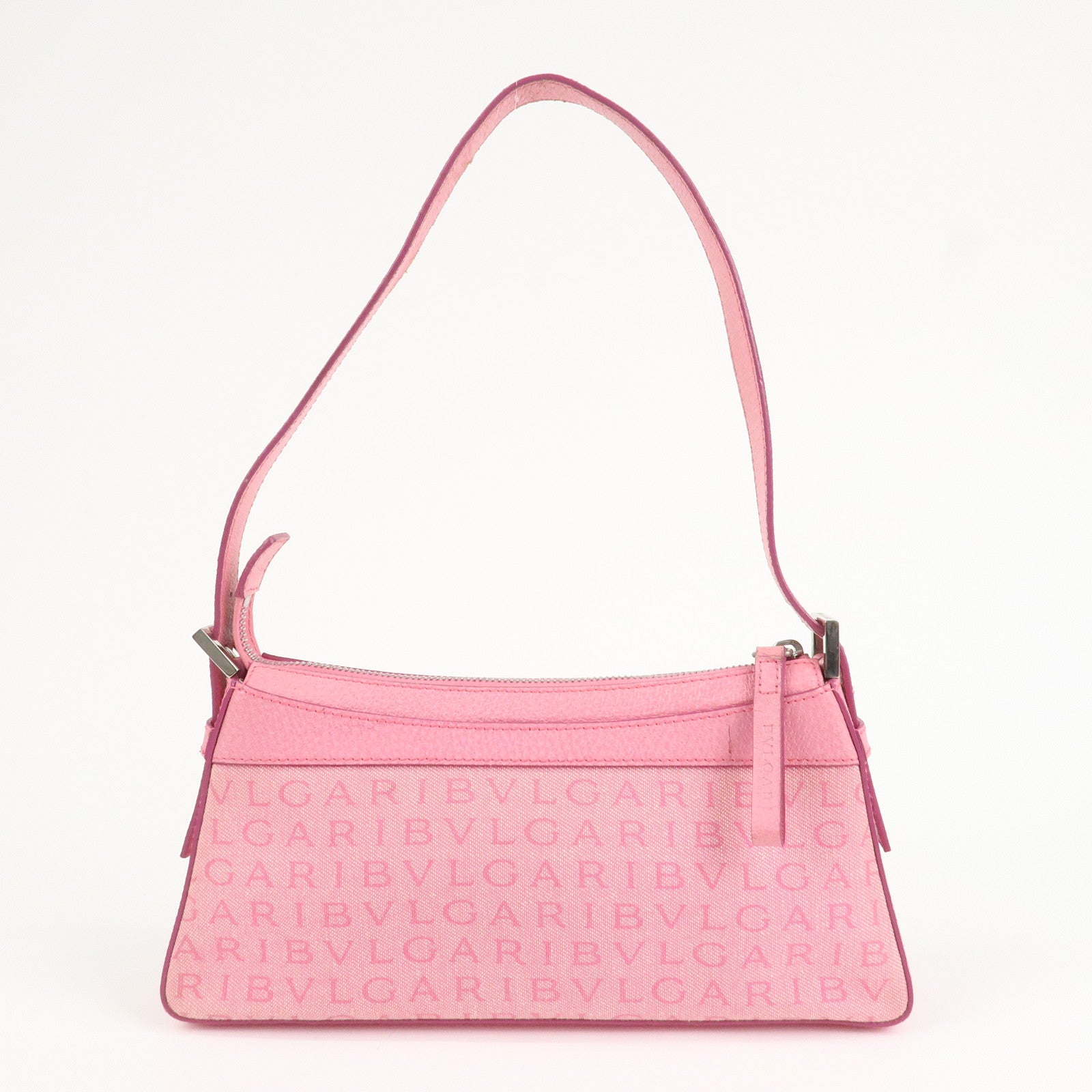 BVLGARI Logo Mania Leather Canvas Shoulder Bag Pink
