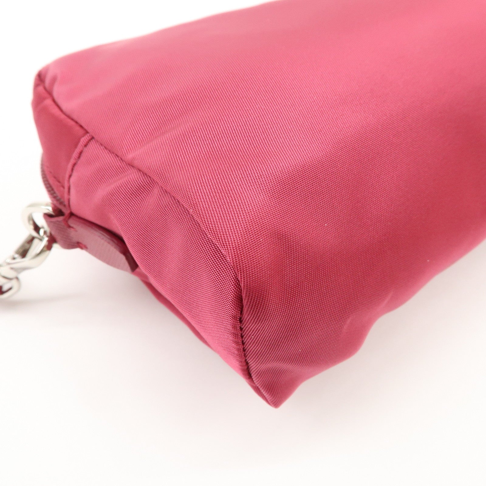 PRADA Triangle Logo Nylon Leather Pouch Pink 1NE693 Used