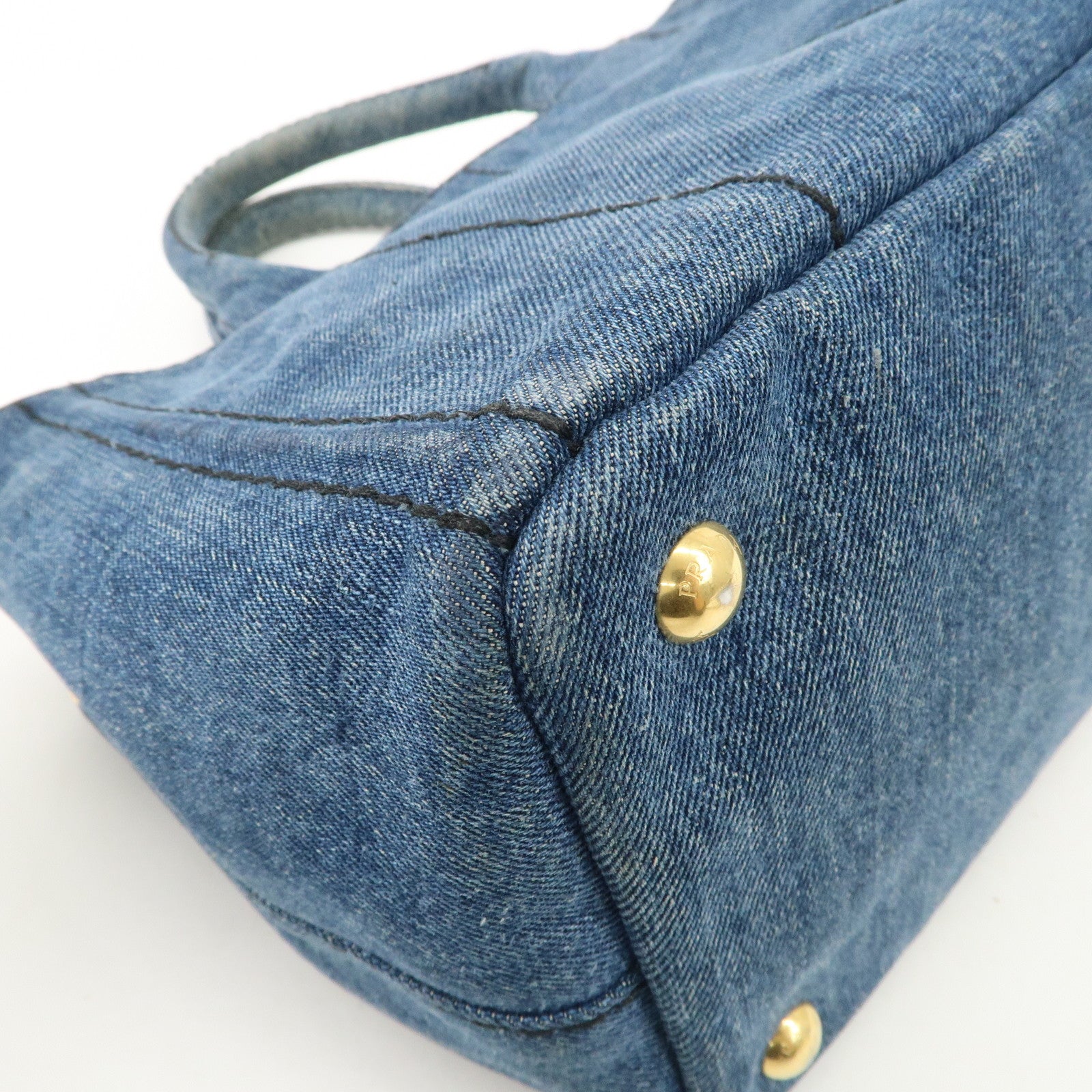 PRADA Canapa Mini Denim 2Way Hand Bag Tote Bag Navy 1BG439 Used