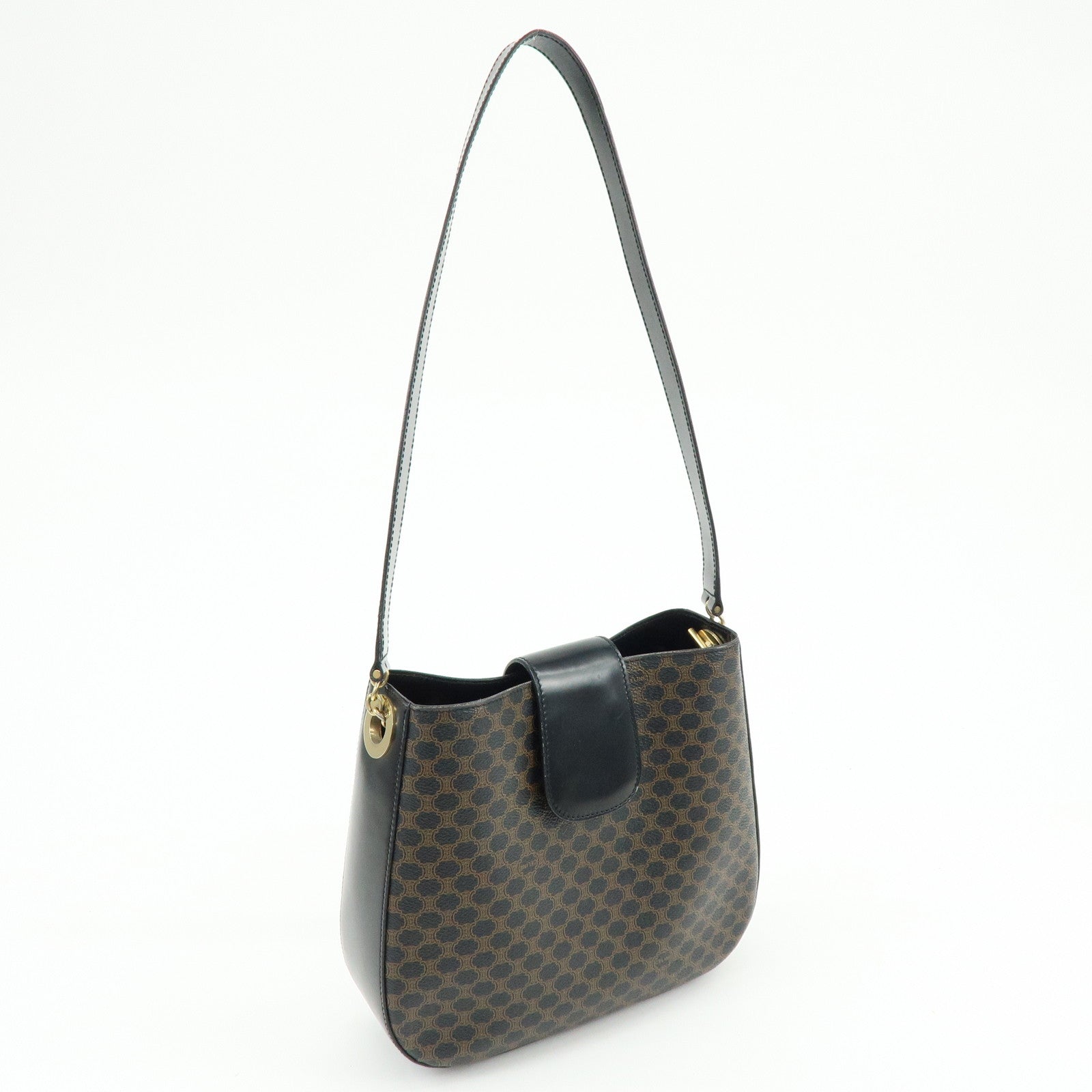 CELINE Macadam PVC Canvas Leather Shoulder Crossbody Bag Black