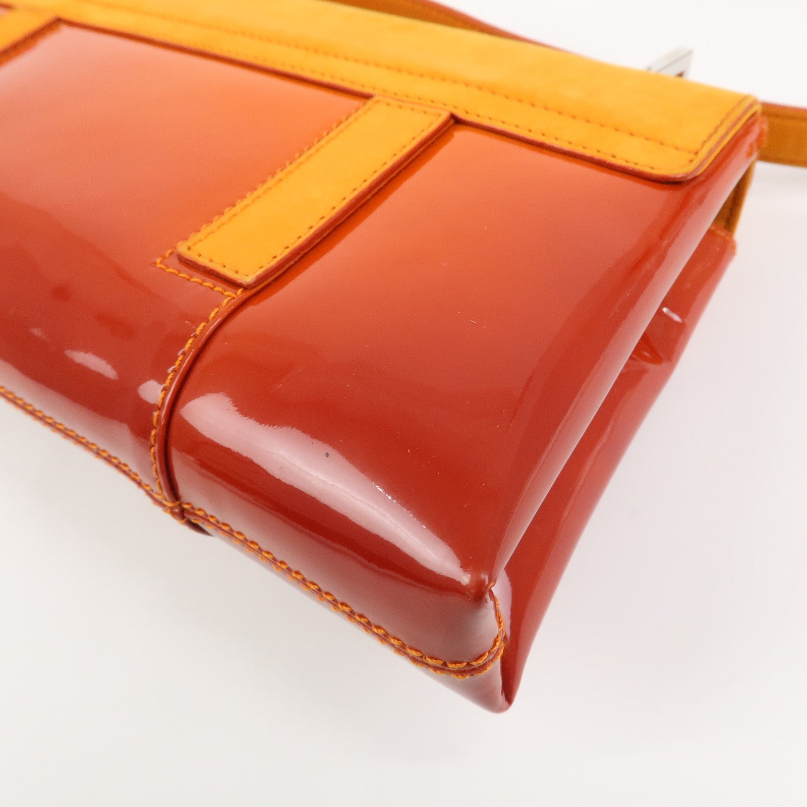 BVLGARI Patent Leather Shoulder Bag Hand Bag Orange