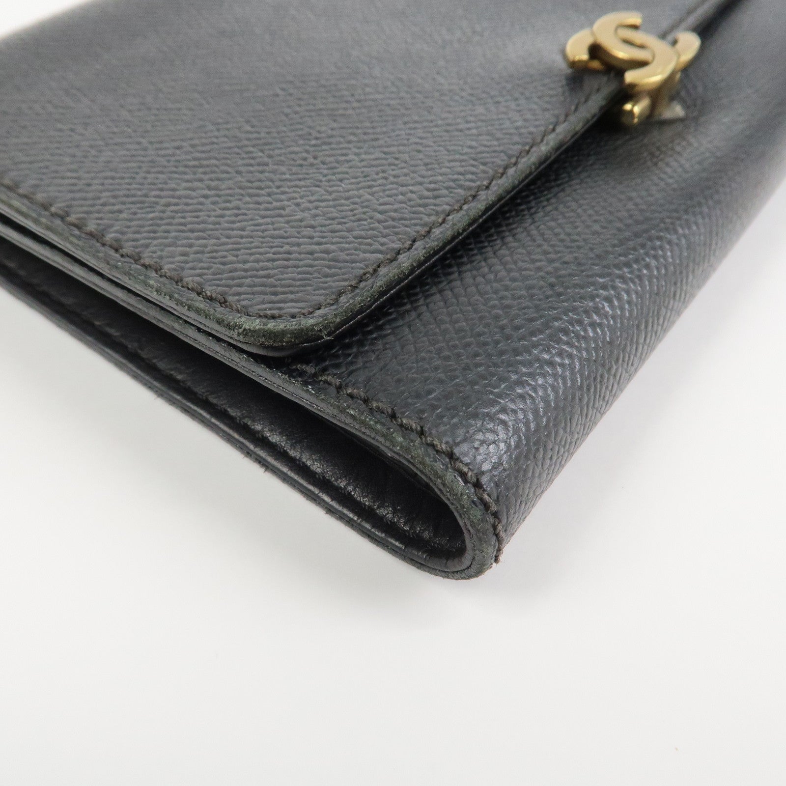 CHANEL COCO Mark Calf Leather Compact Wallet Black