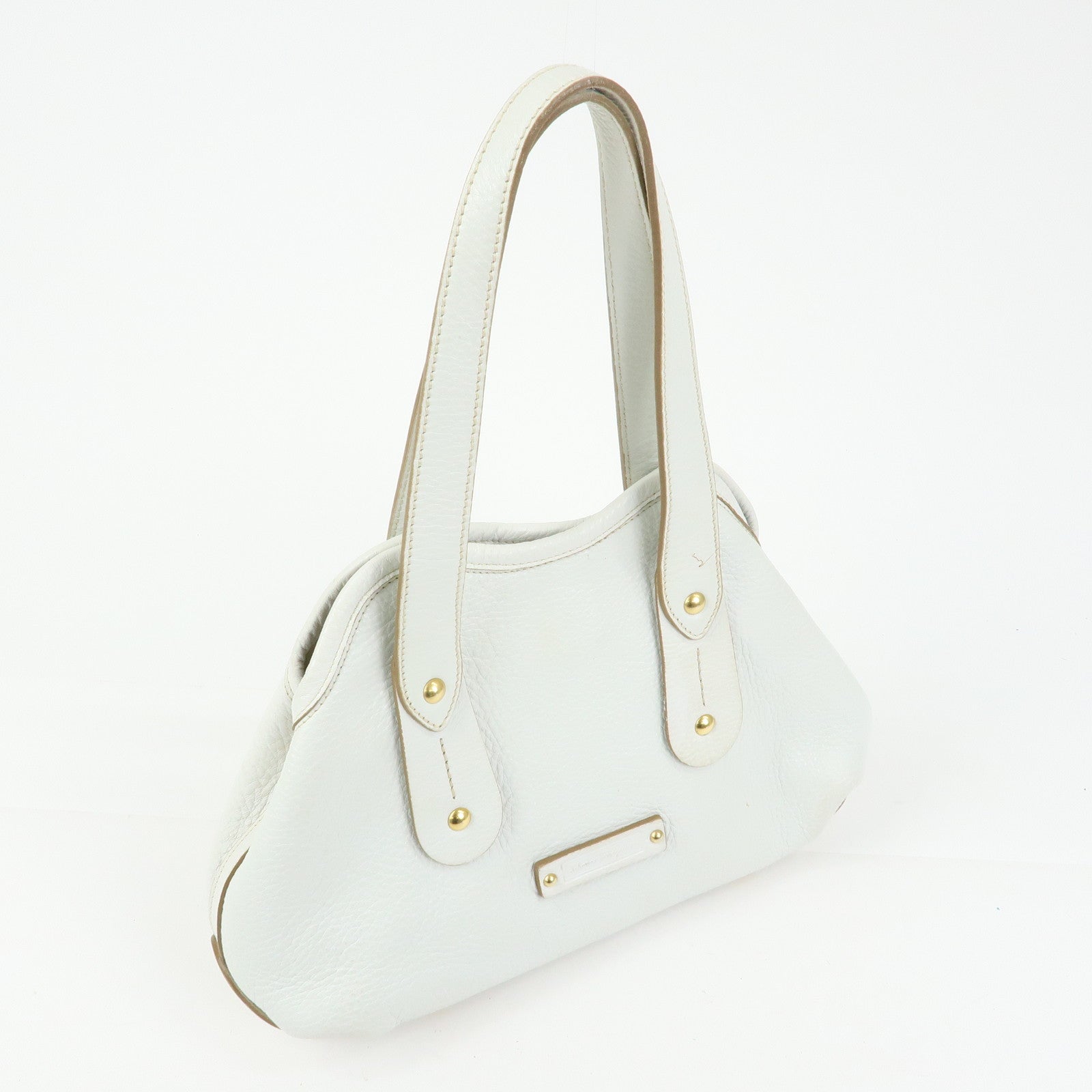 Ferragamo Logo Leather Tote Bag Hand Bag Shoulder Bag White