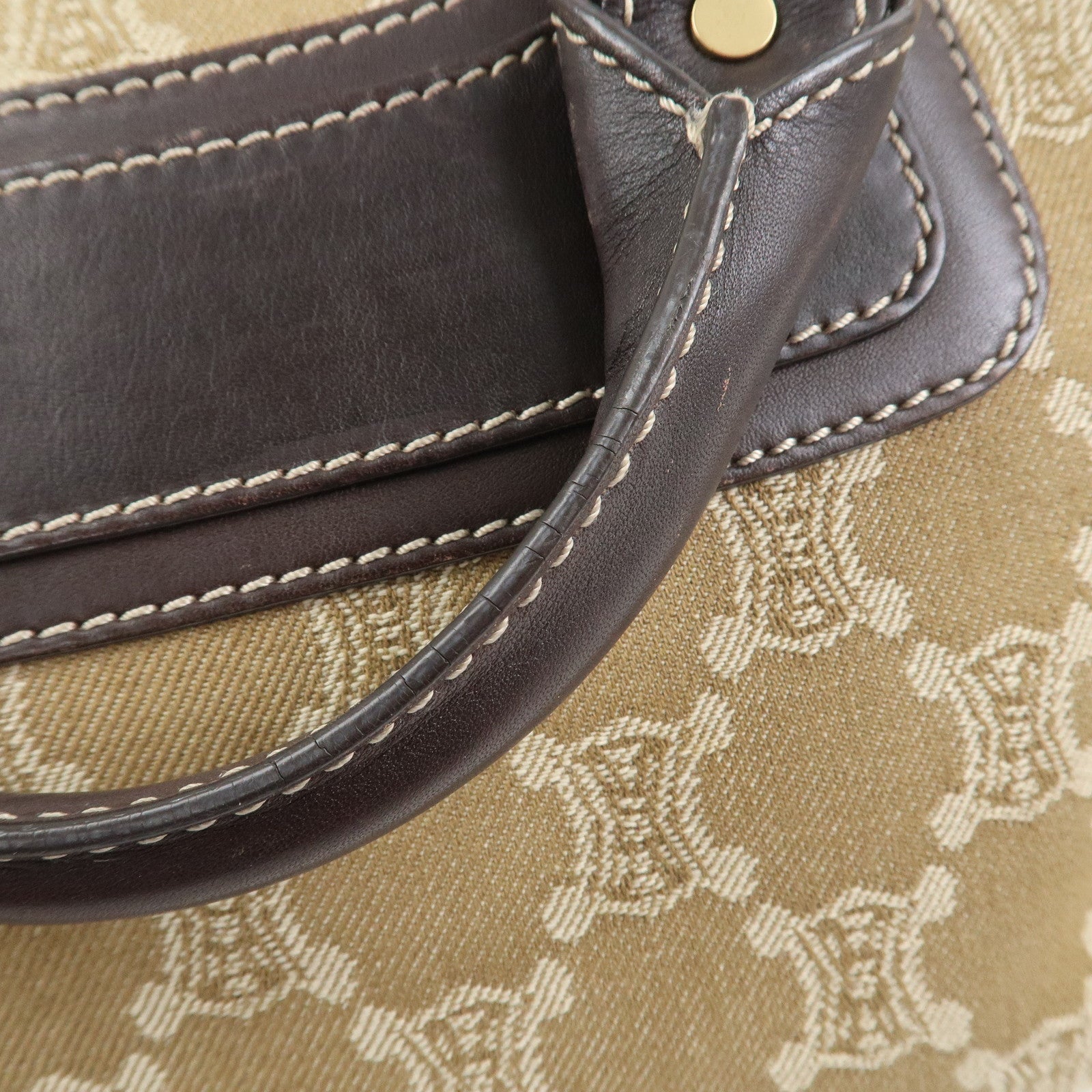 CELINE Macadam Denim Leather Boogie Bag Hand Bag Tote Bag Brown