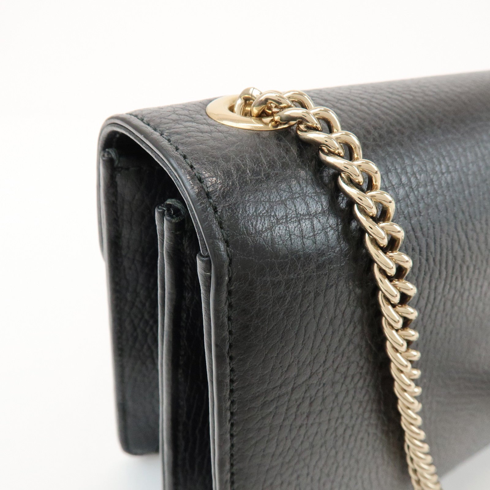 GUCCI Interlocking G Leather Chain Shoulder Hand Bag Black 510304