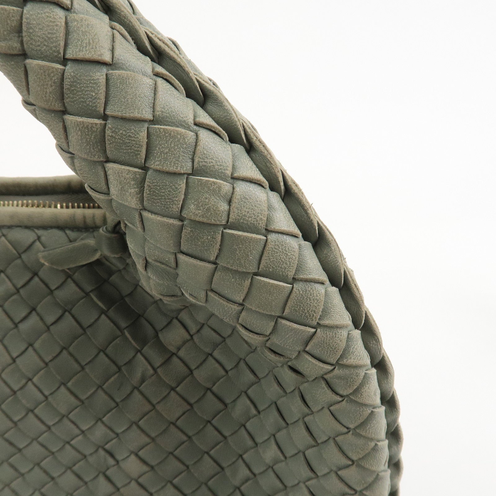 BOTTEGA VENETA Hobo Intrecciato Leather Shoulder Bag Hand Bag Grey