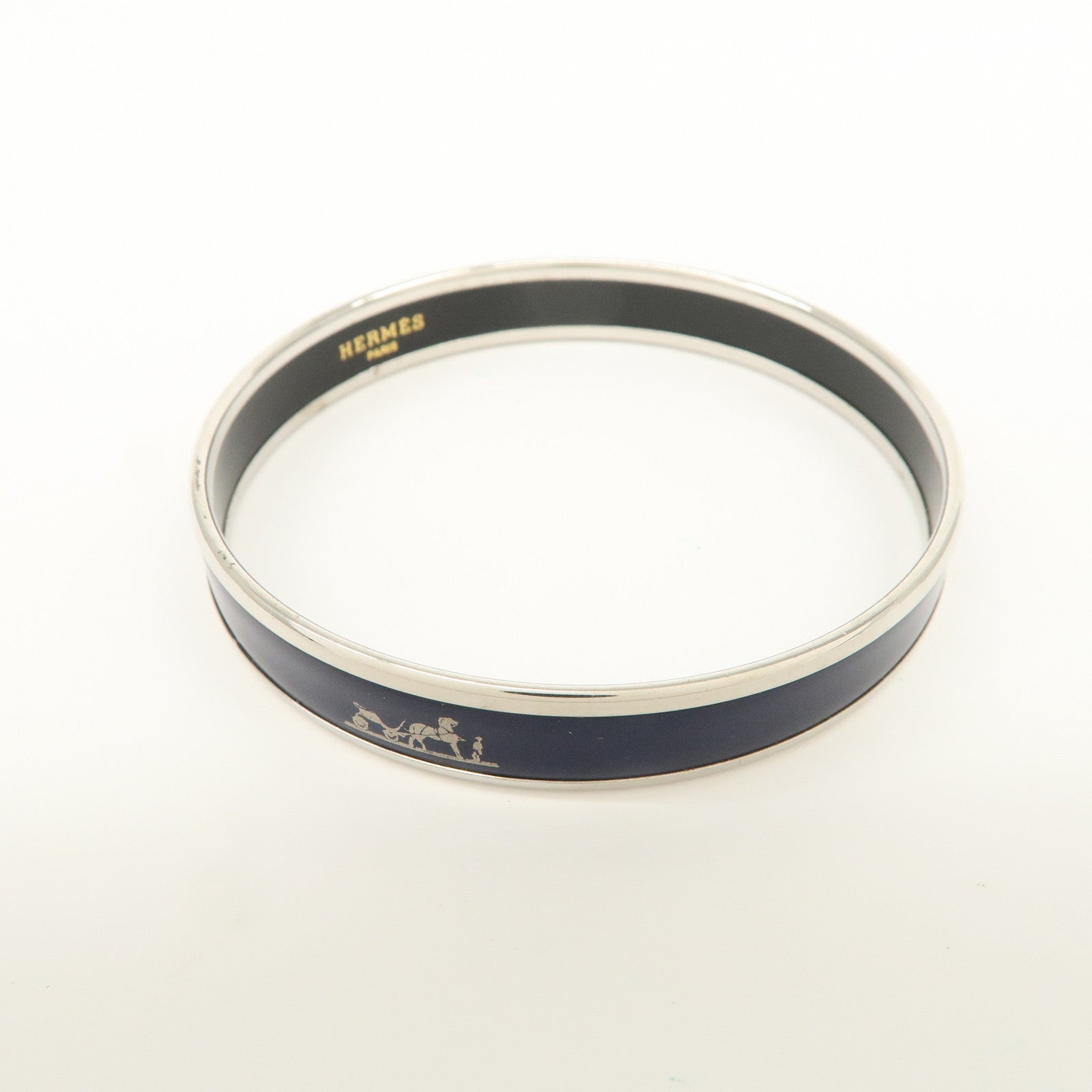 HERMES Email PM Bangle Bracelet Dark Navy Silver