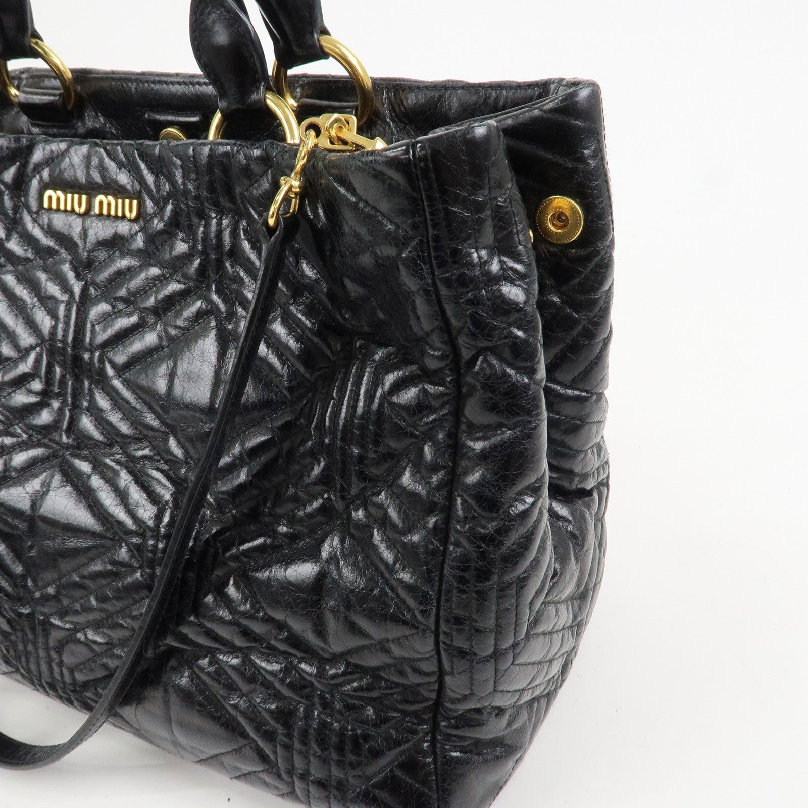MIU MIU Leather 2Way Shoulder Bag Hand Bag Tote Bag Black