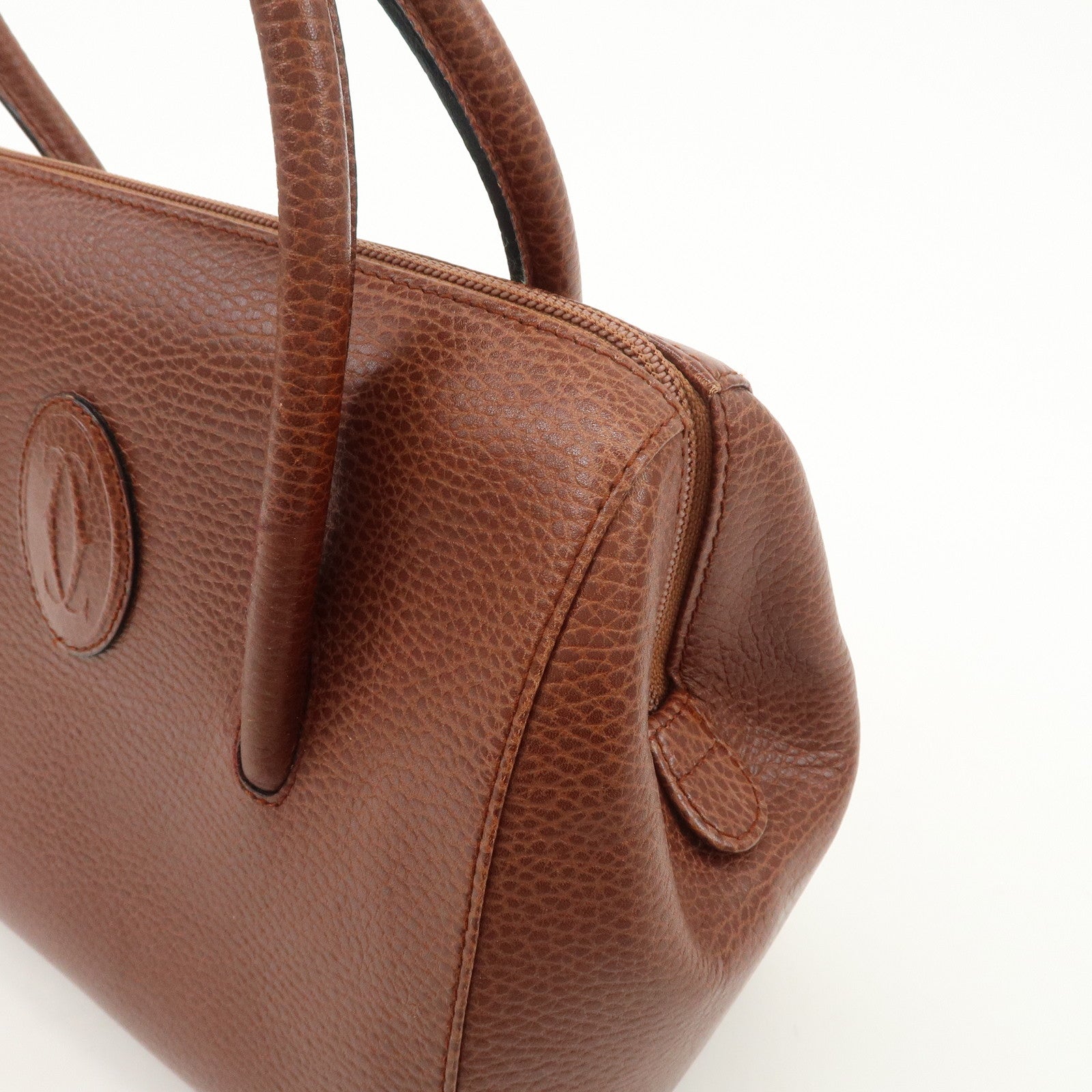 Cartier Must de Cartier Leather Hand Bag Brown Gold Hardware