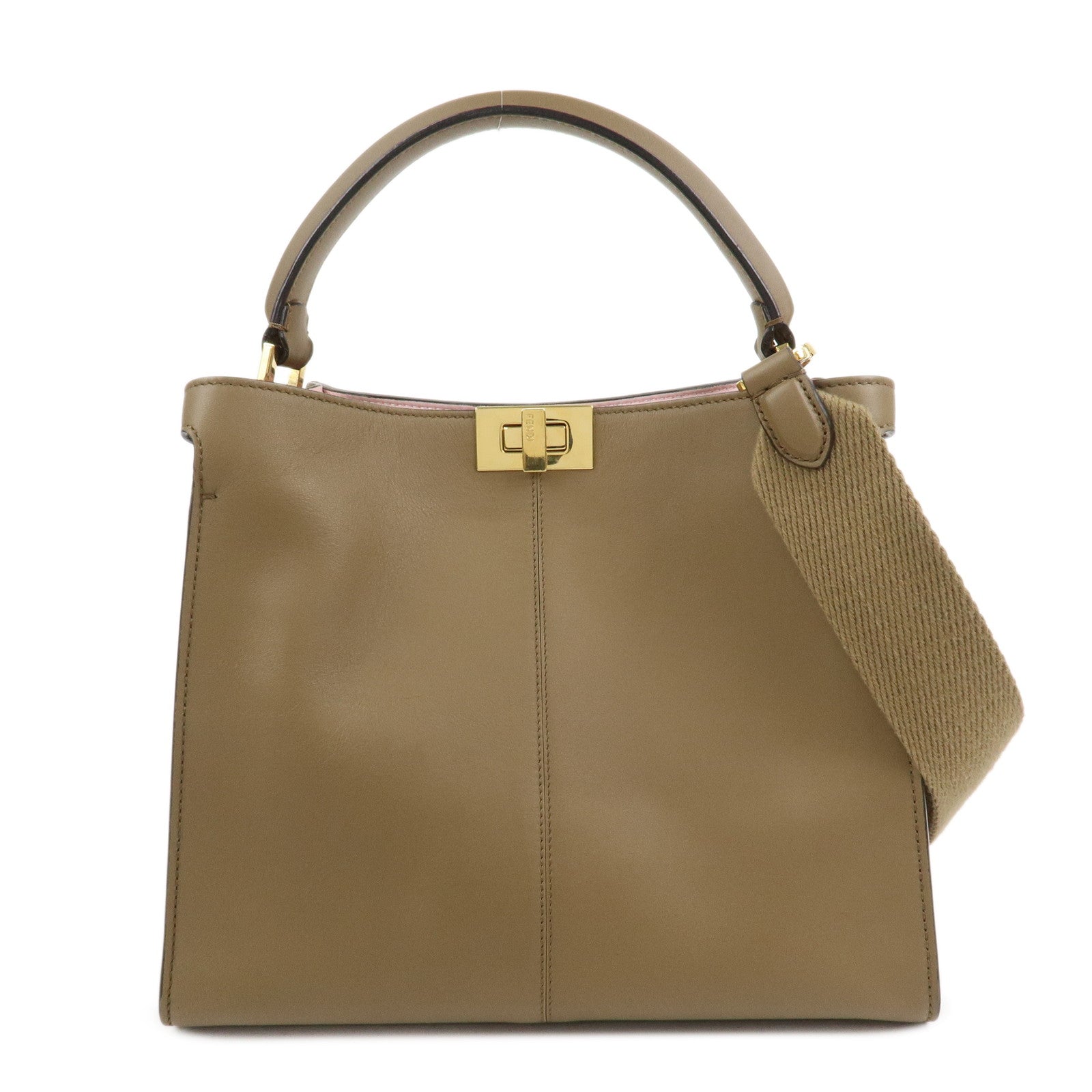 FENDI Peekaboo X Lite Leather 2Way Bag Shoulder Bag Brown 8BN310