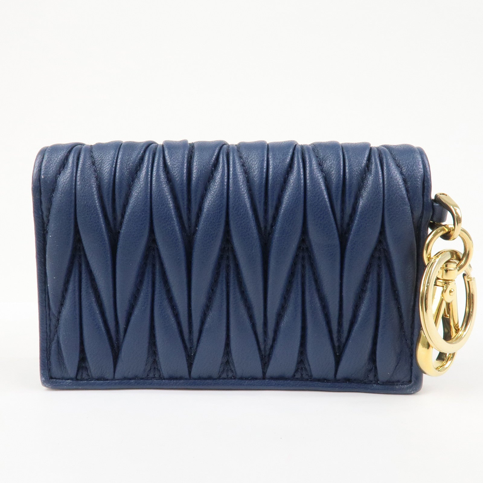 MIU MIU Matelasse Leather Keyring Card Case Card Holder Blue 5MC407