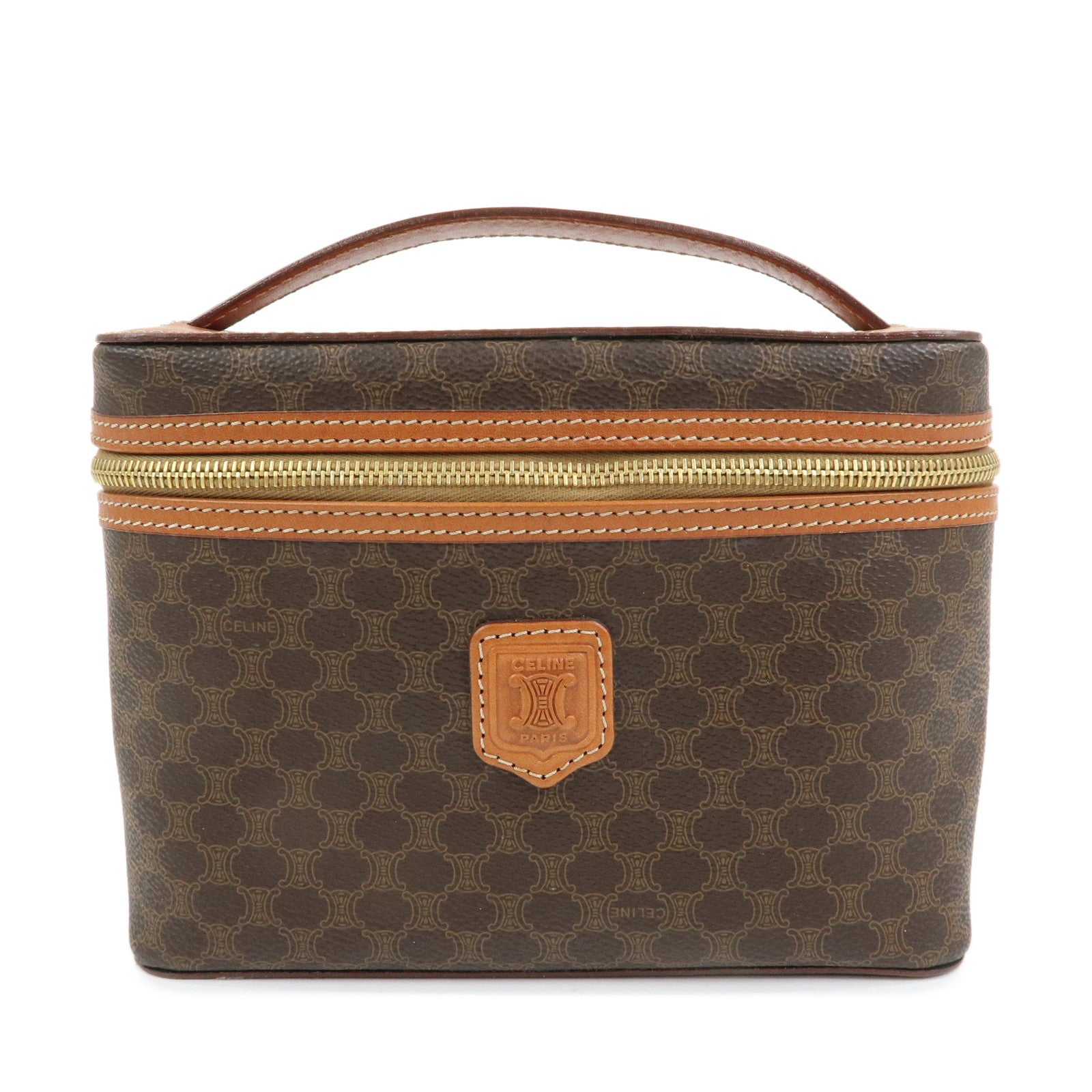 CELINE Macadam PVC Leather Hand Bag Vanity Bag Pouch Brown