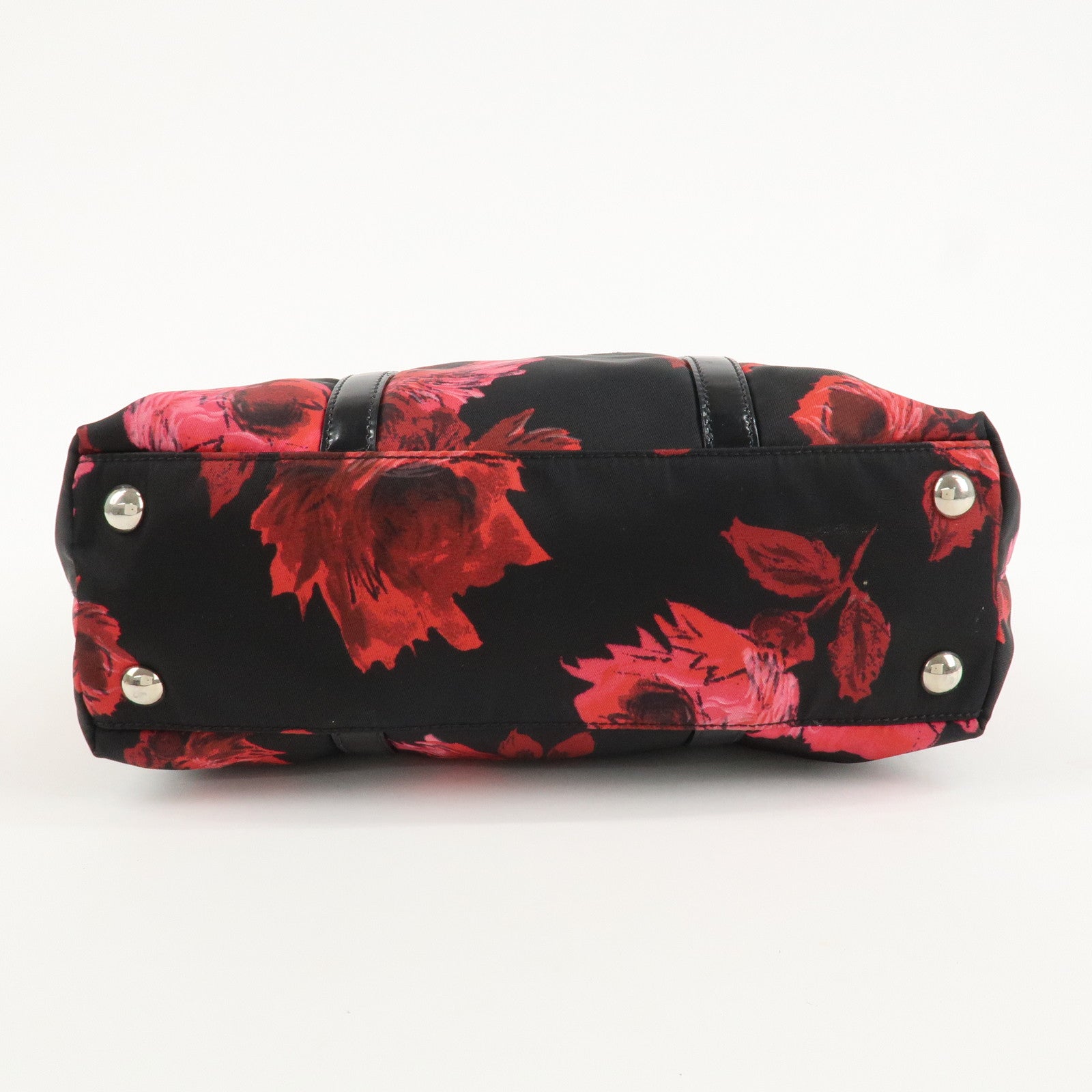 PRADA Triangle Logo Nylon Patent Leather 2Way Bag Flower BN1066 Used