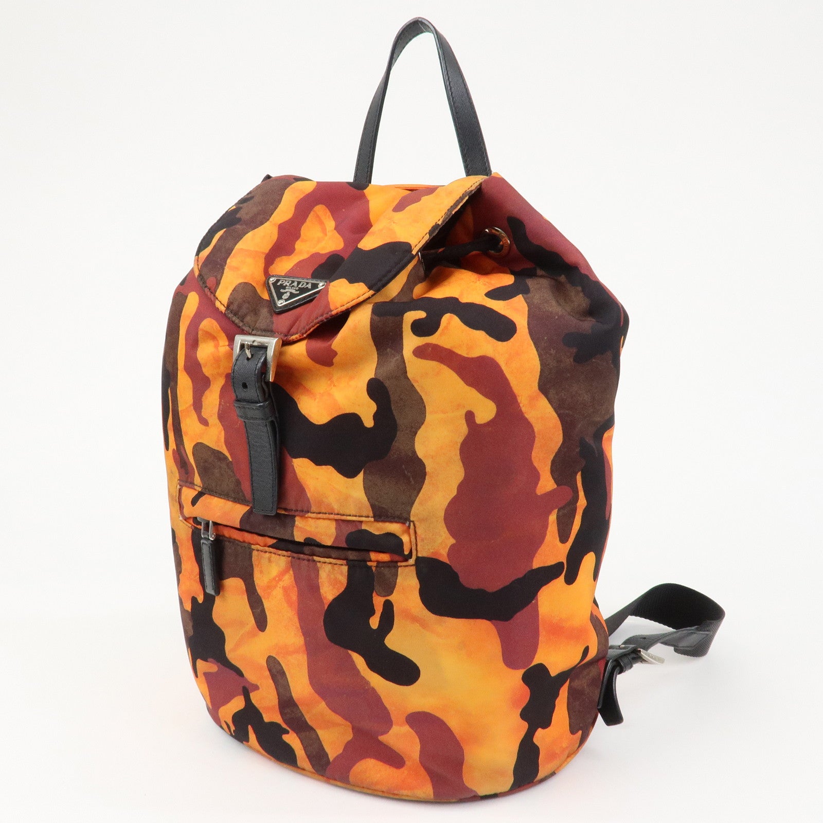 PRADA Triangle Logo Nylon Leather Backpack Camouflage OrangeBZ0032