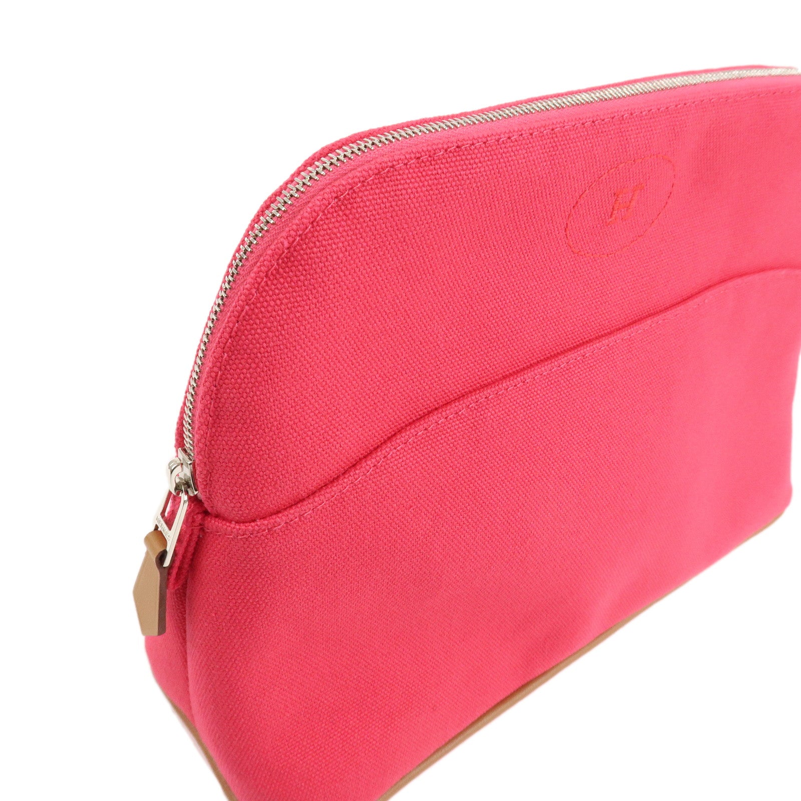 HERMES Canvas Leather Bolide Pouch MM Cosmetic Pouch Pink Used
