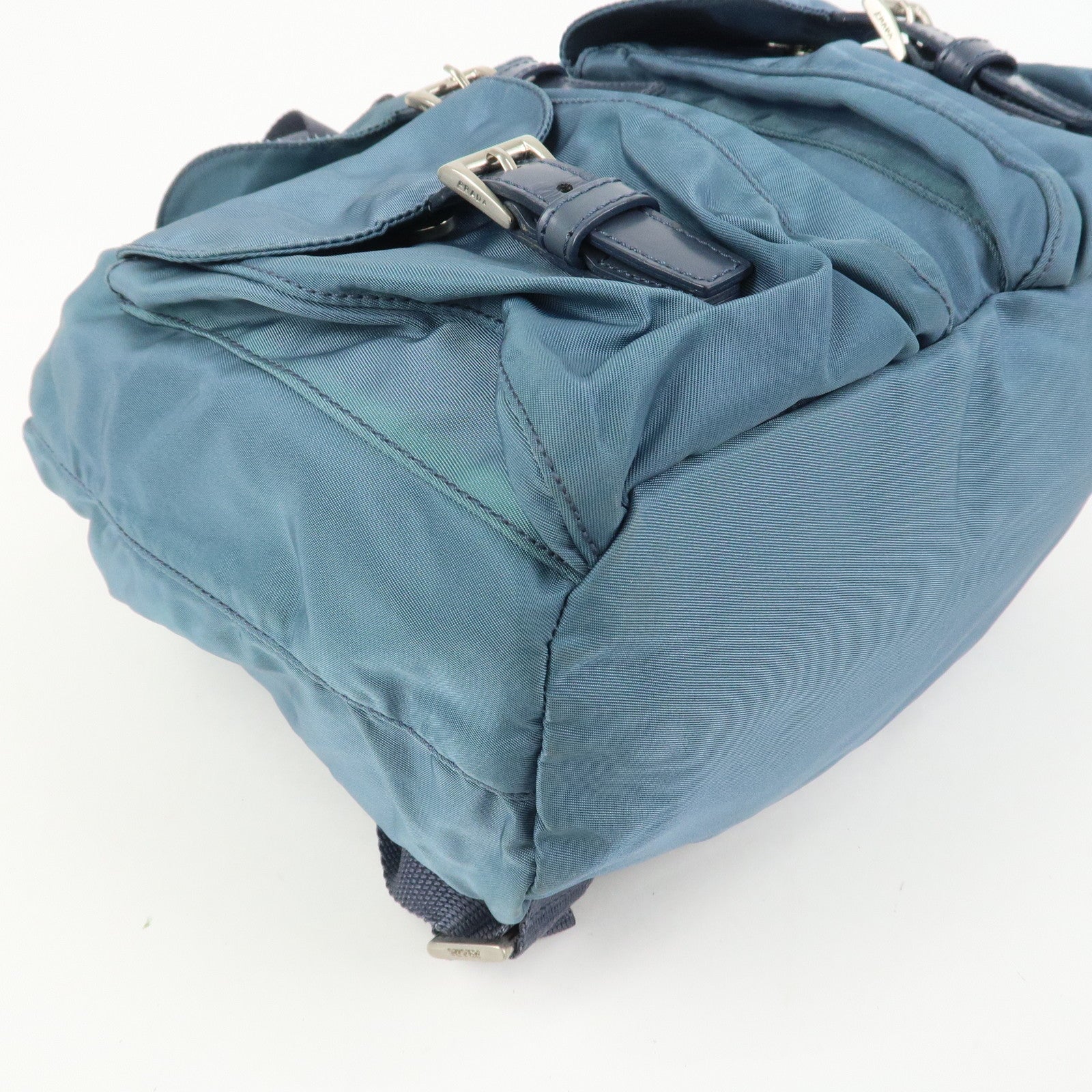 PRADA Triangle Logo Nylon Leather Backpack Rucksack Blue B6677F