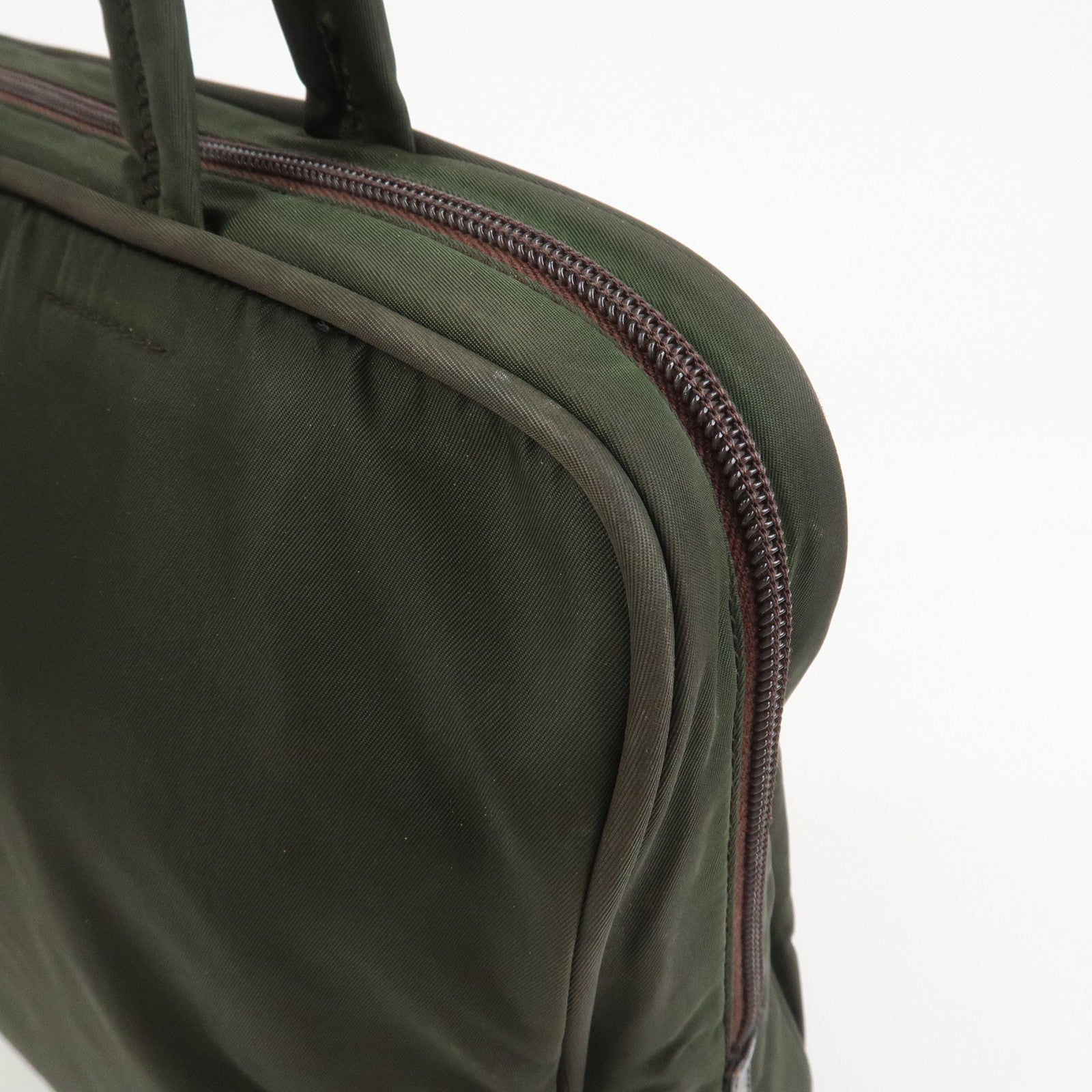 PRADA Triangle Logo Nylon Brief Case Tote Bag Khaki B8493