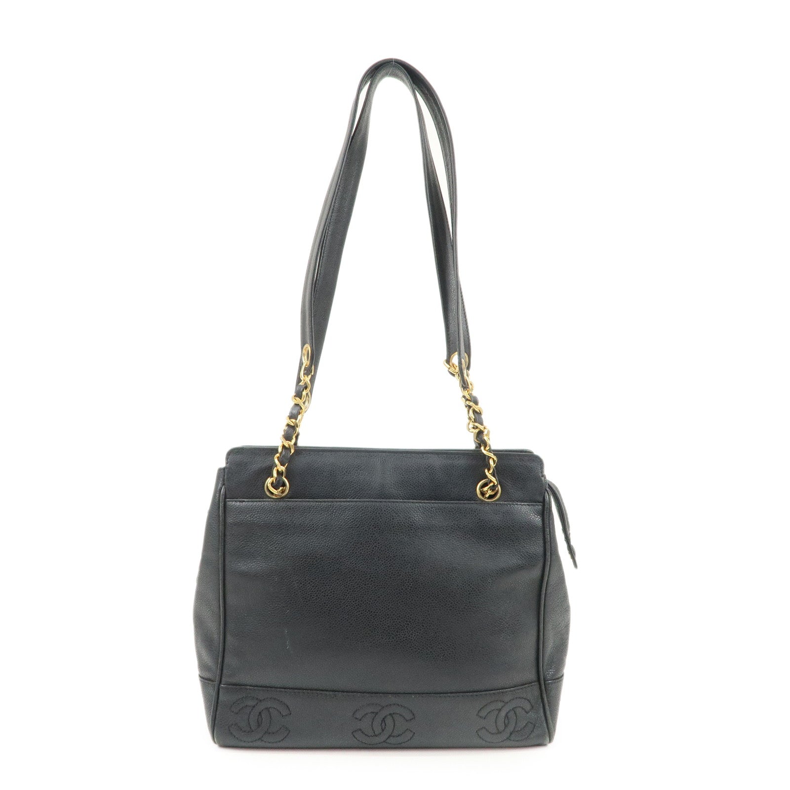CHANEL Triple COCO Mark Caviarskin Chain Shoulder Bag Black