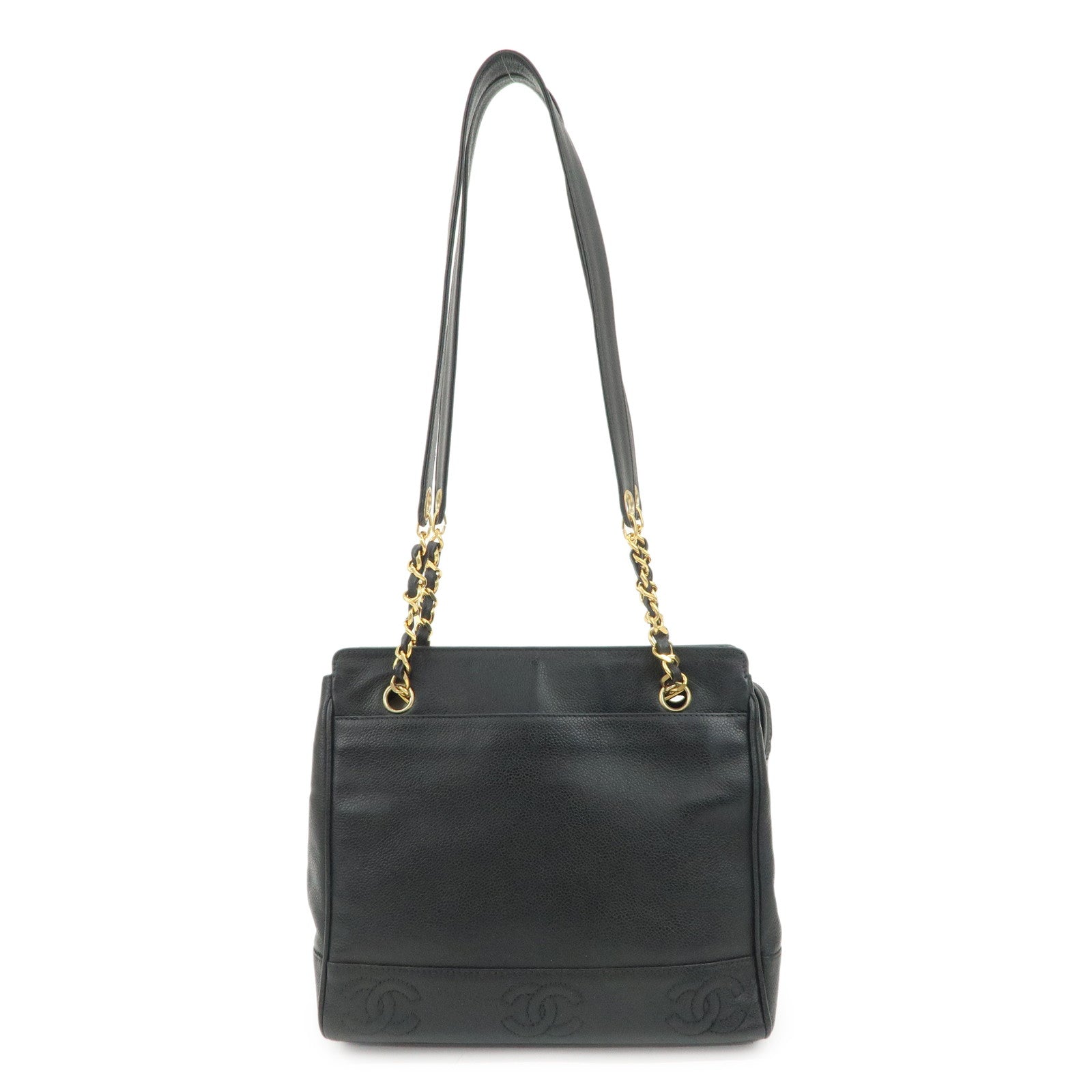 CHANEL Triple COCO Mark Caviarskin Chain Shoulder Bag Black
