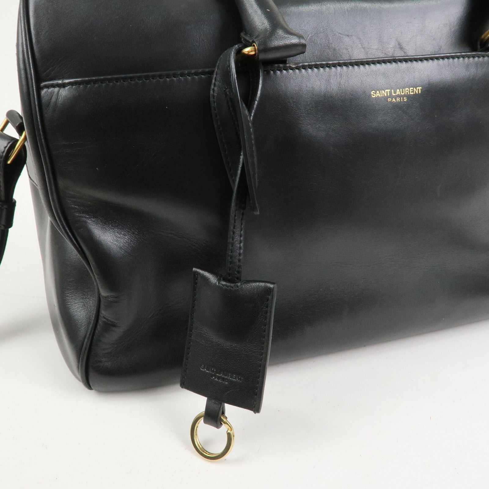 SAINT LAURENT PARIS Duffle 6 Leather 2Way Bag Hand Bag Black 322049