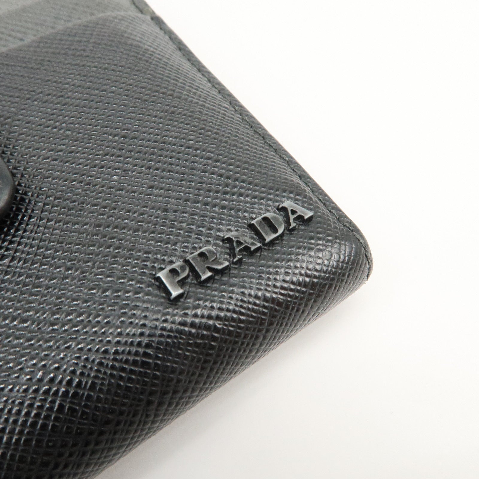 PRADA Logo Saffiano Leather Compact Wallet Black 2MC066